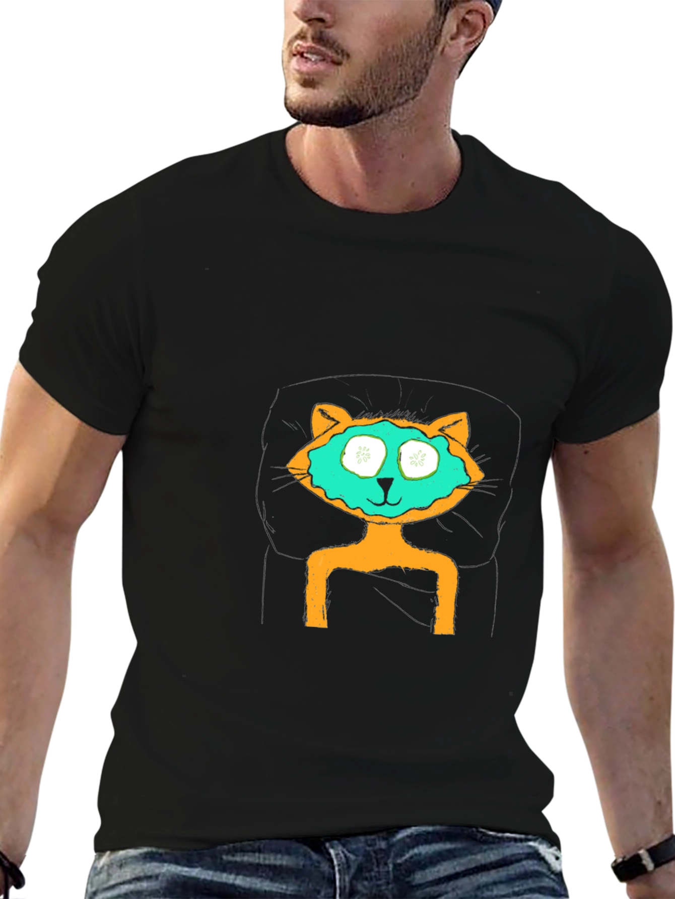 Relaxing Cat T-Shirt - Black Cotton Tee