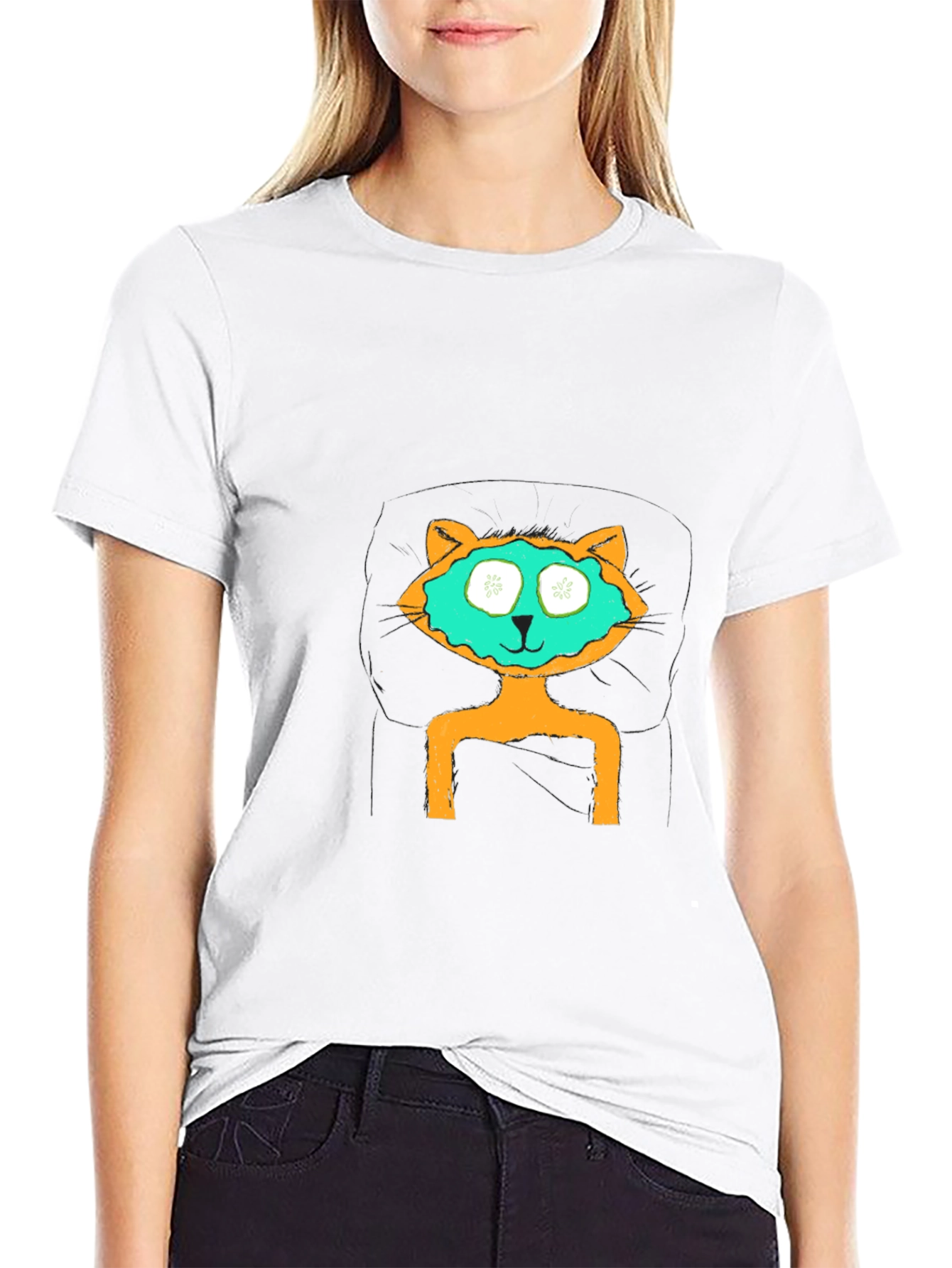 Relaxing Cat T-Shirt - Black Cotton Tee