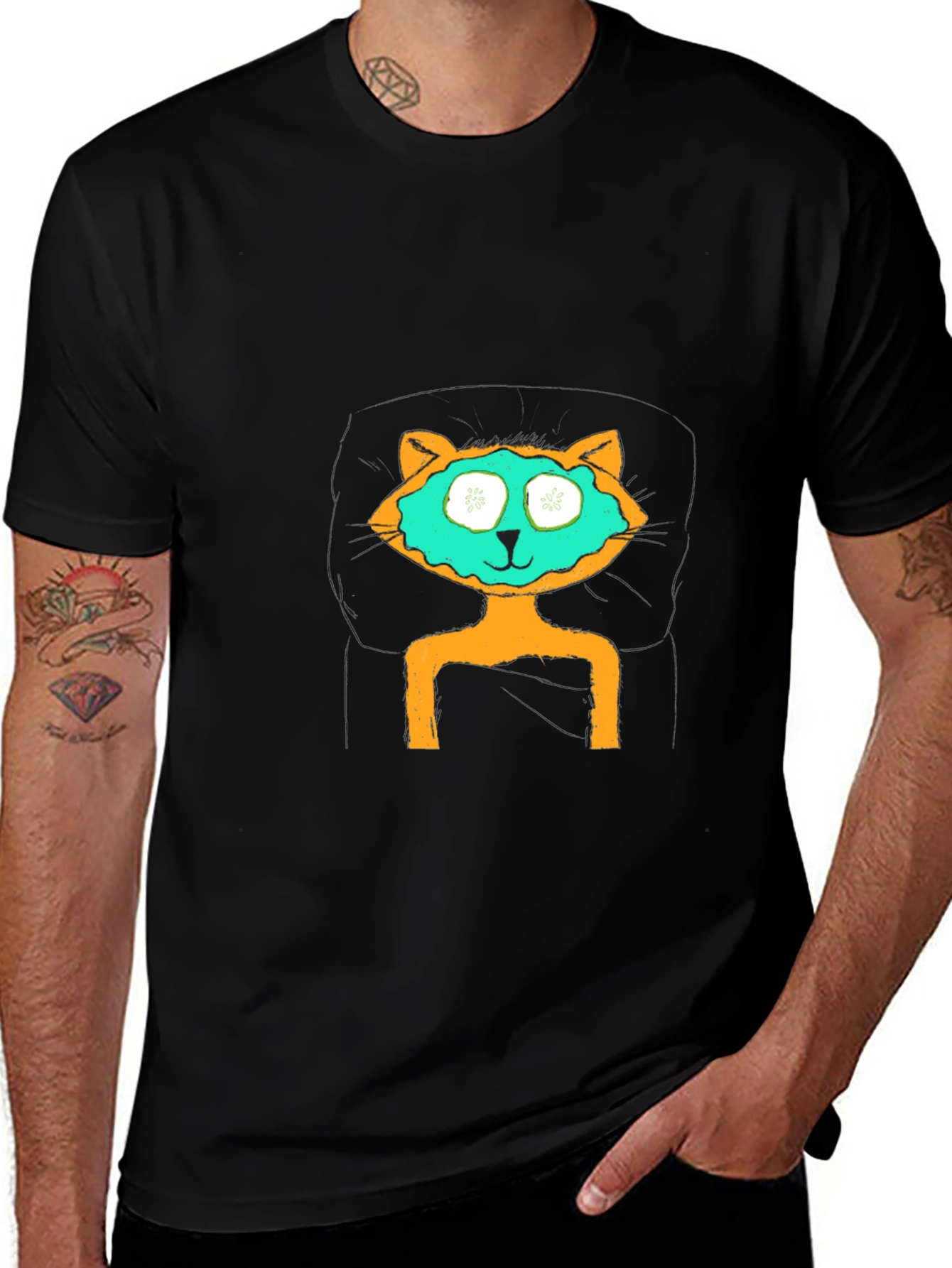 Relaxing Cat T-Shirt - Black Cotton Tee