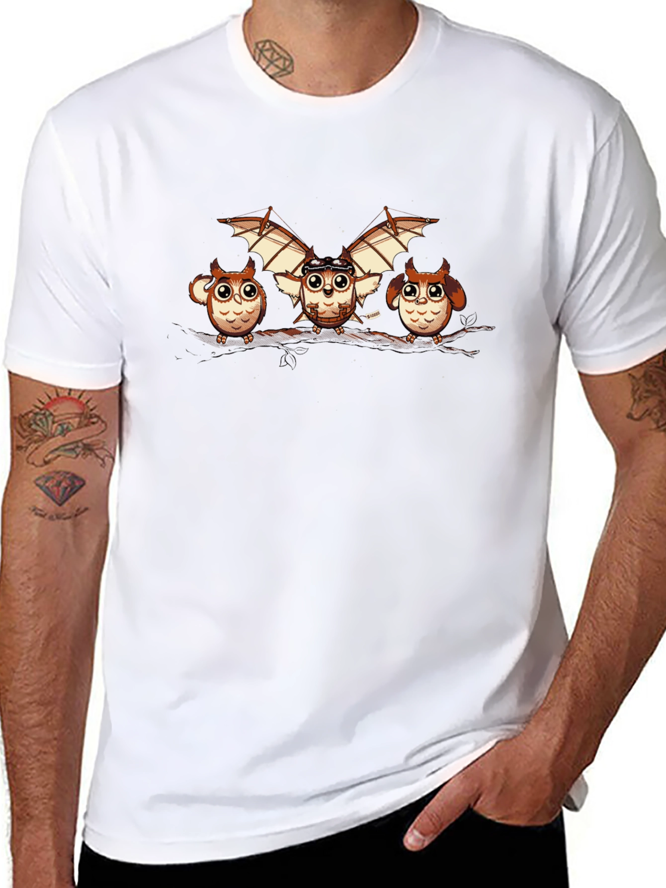 Owl Aviator Graphic T-Shirt - Black