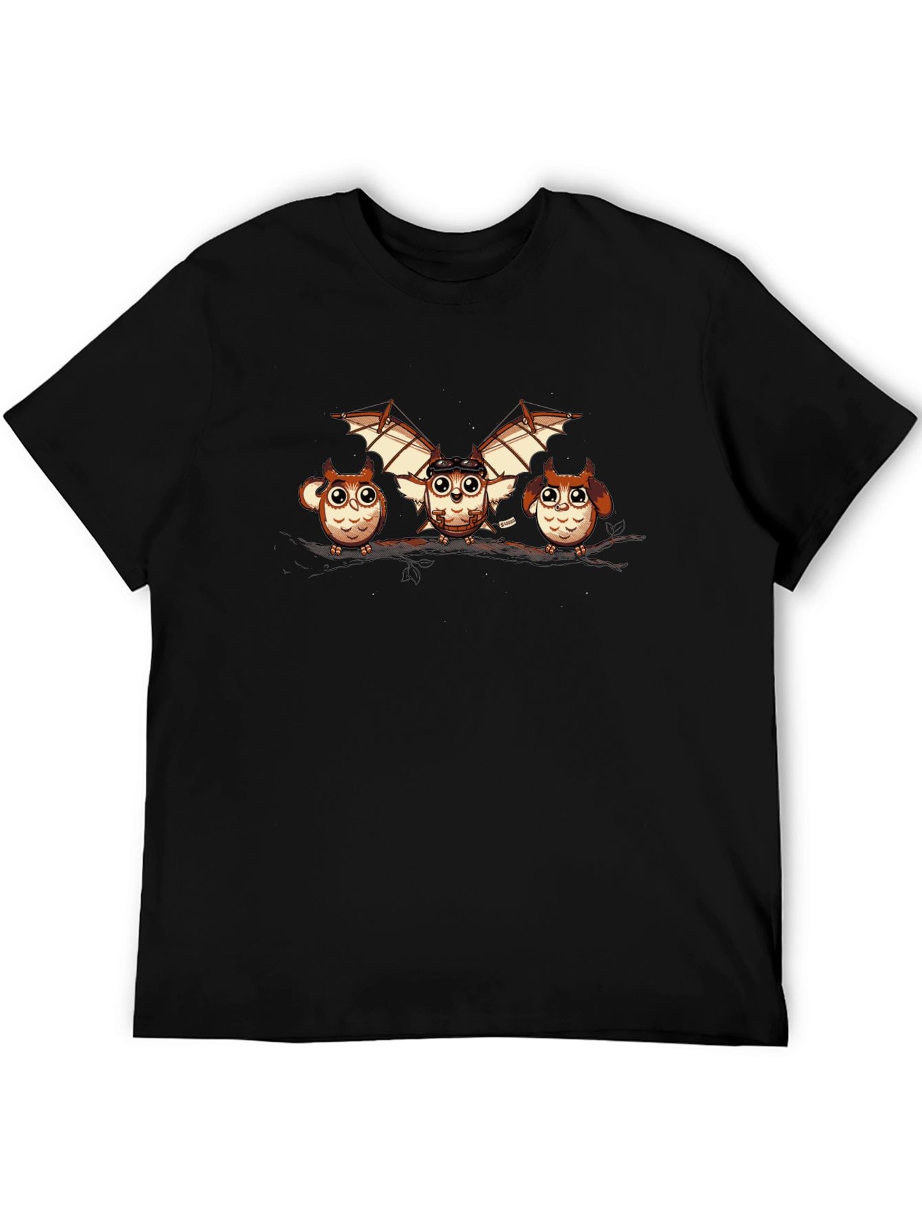 Owl Aviator Graphic T-Shirt - Black