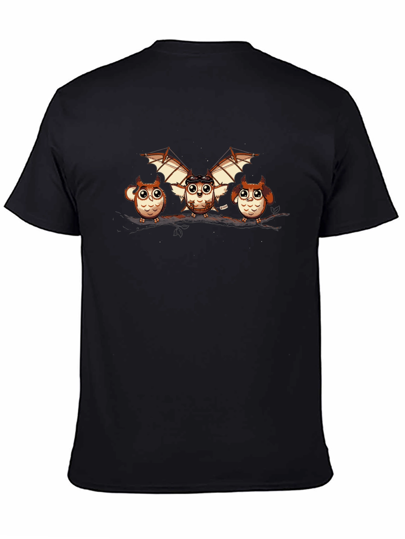 Owl Aviator Graphic T-Shirt - Black