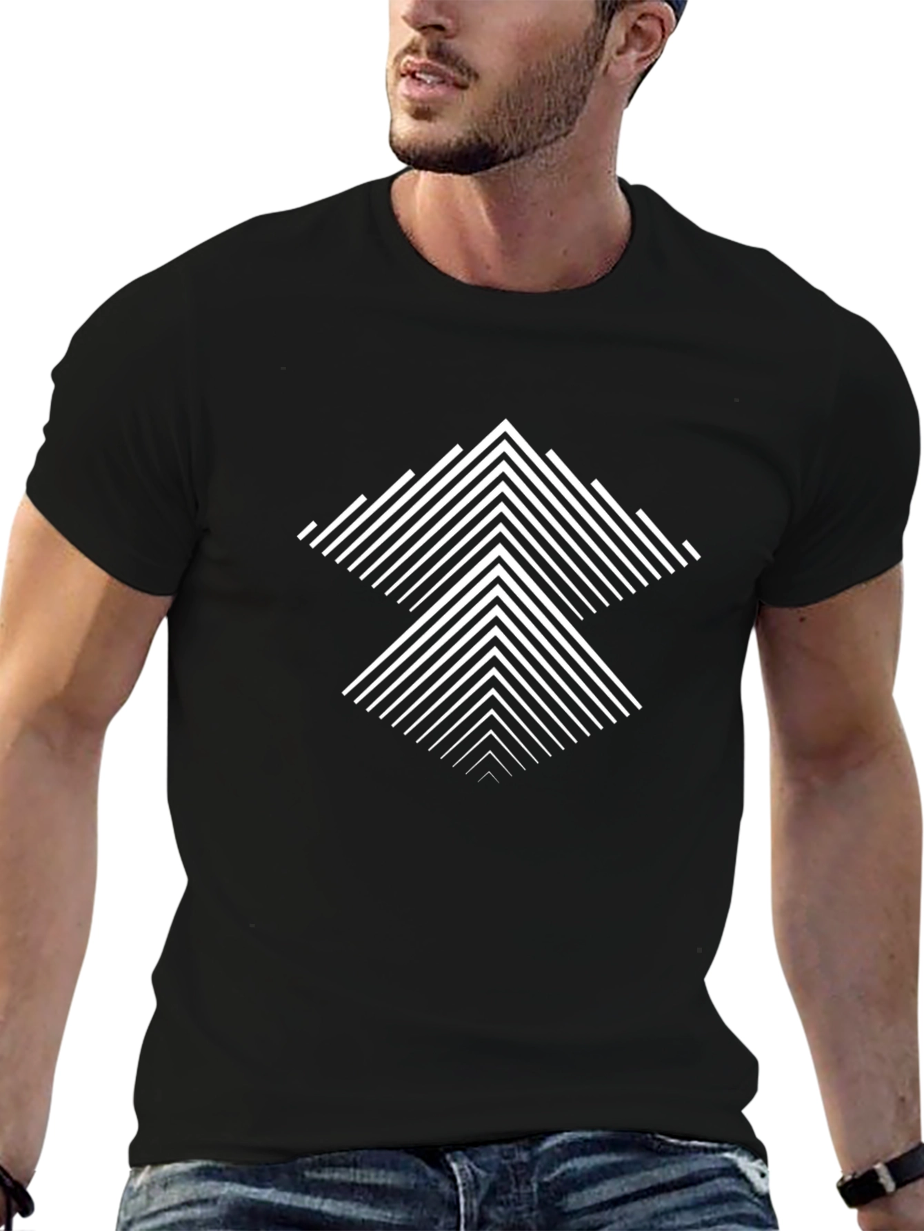 Geometric Arrow Graphic Black Tee - Modern Style