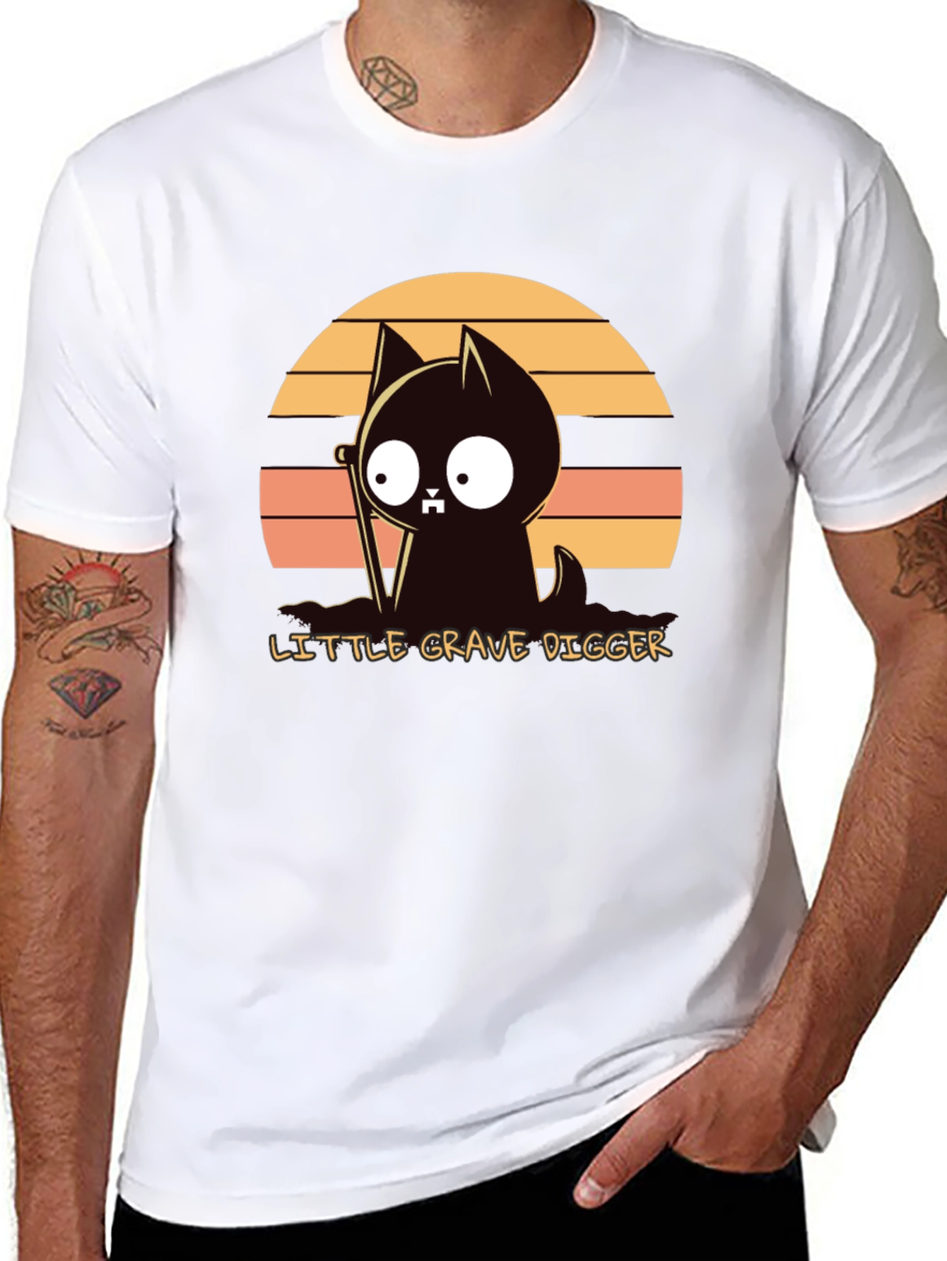 Little Grave Digger T-Shirt: Cute Cat with Shovel