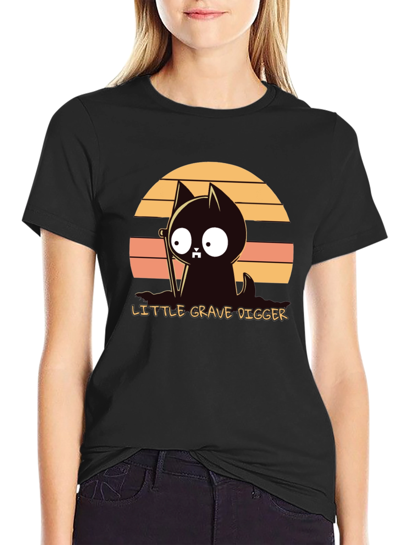 Little Grave Digger T-Shirt: Cute Cat with Shovel
