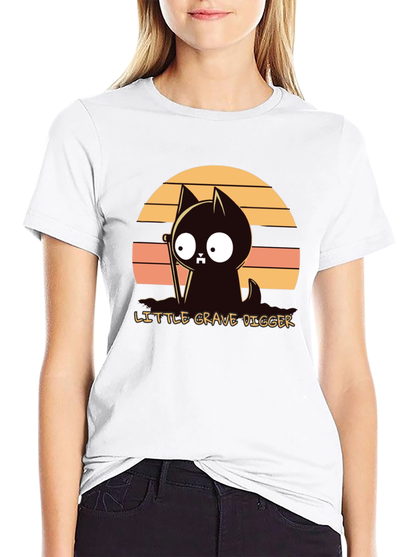 Little Grave Digger T-Shirt: Cute Cat with Shovel