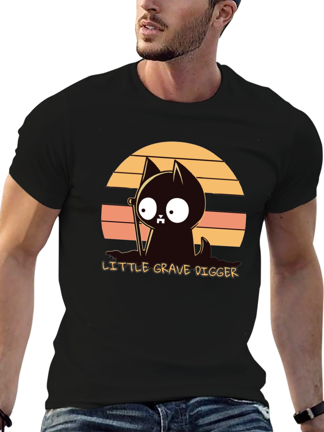 Little Grave Digger T-Shirt: Cute Cat with Shovel