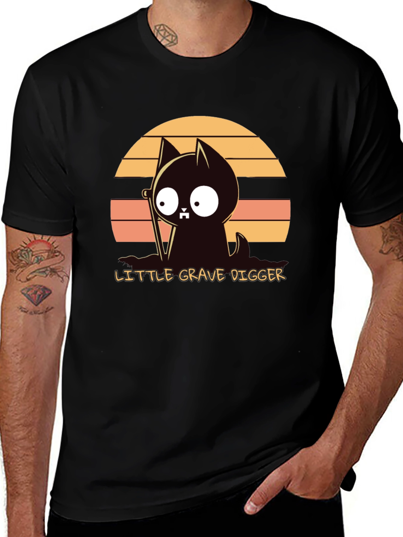 Little Grave Digger T-Shirt: Cute Cat with Shovel