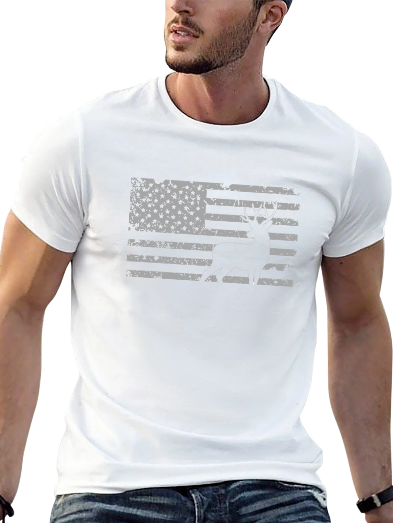 Deer Silhouette American Flag Graphic T-Shirt