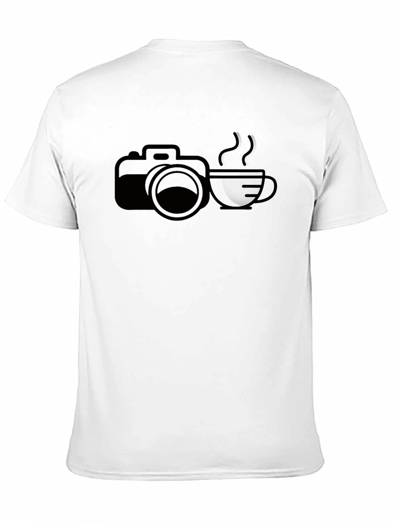 Camera & Coffee Graphic Tee - Black Cotton T-Shirt