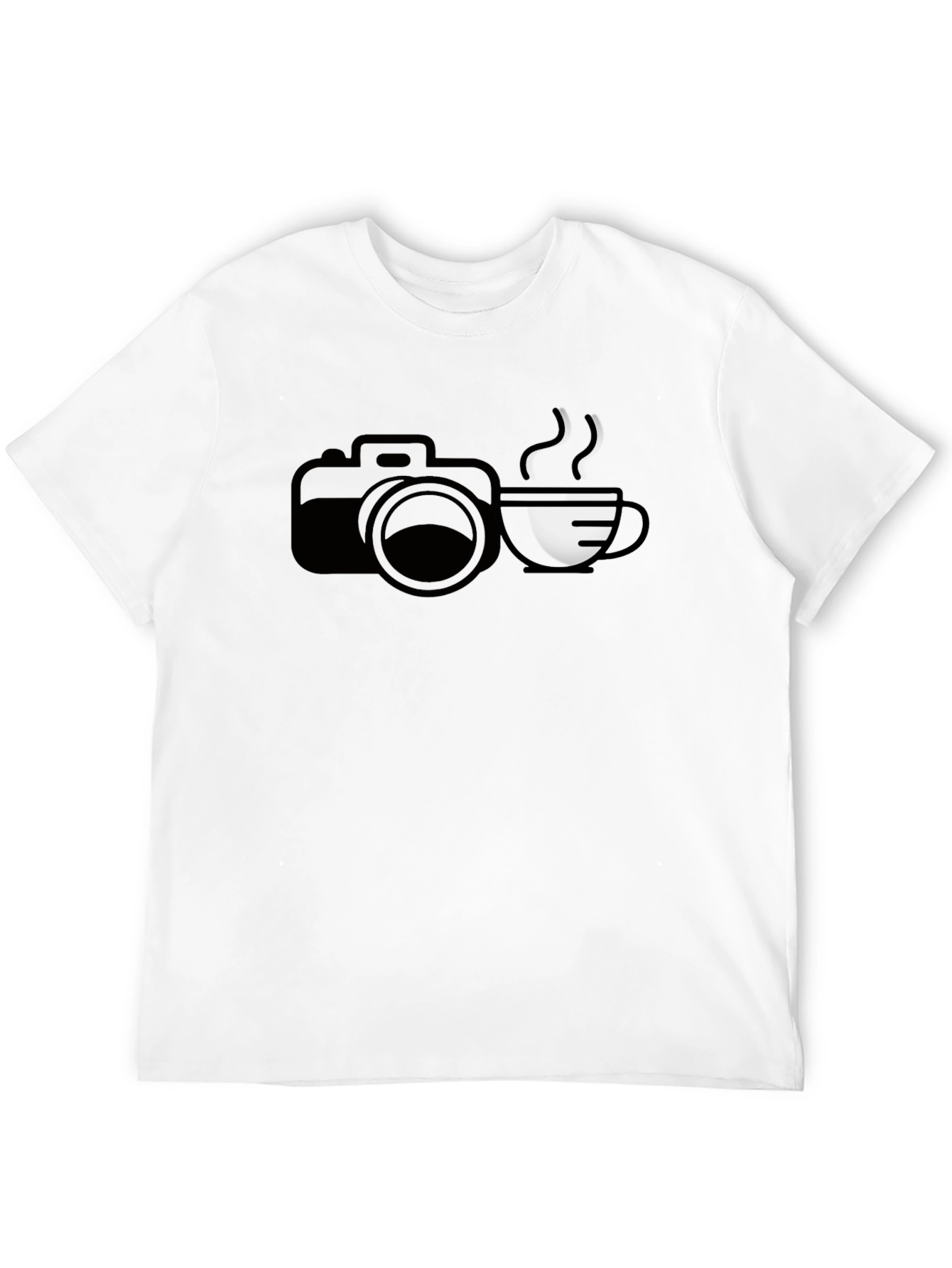 Camera & Coffee Graphic Tee - Black Cotton T-Shirt