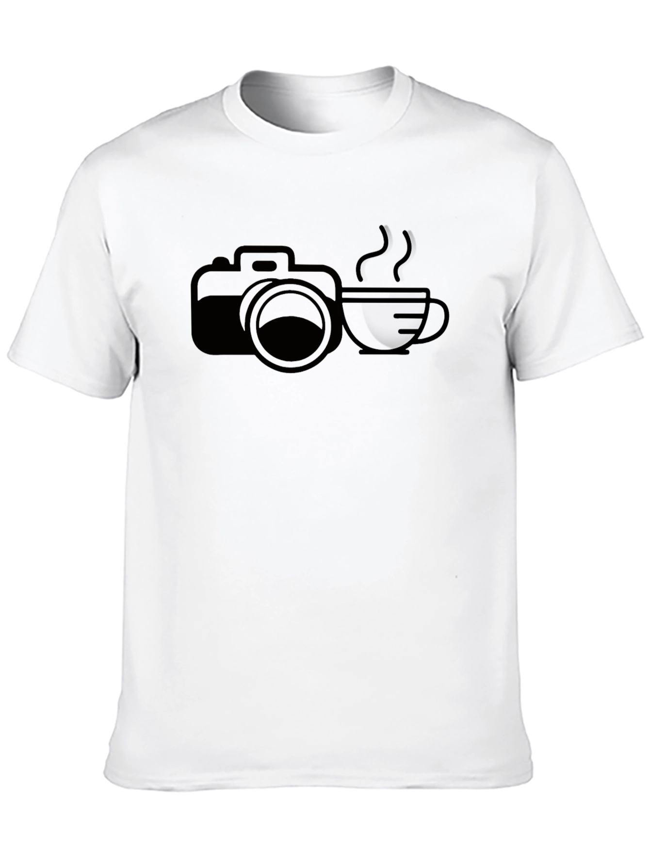 Camera & Coffee Graphic Tee - Black Cotton T-Shirt