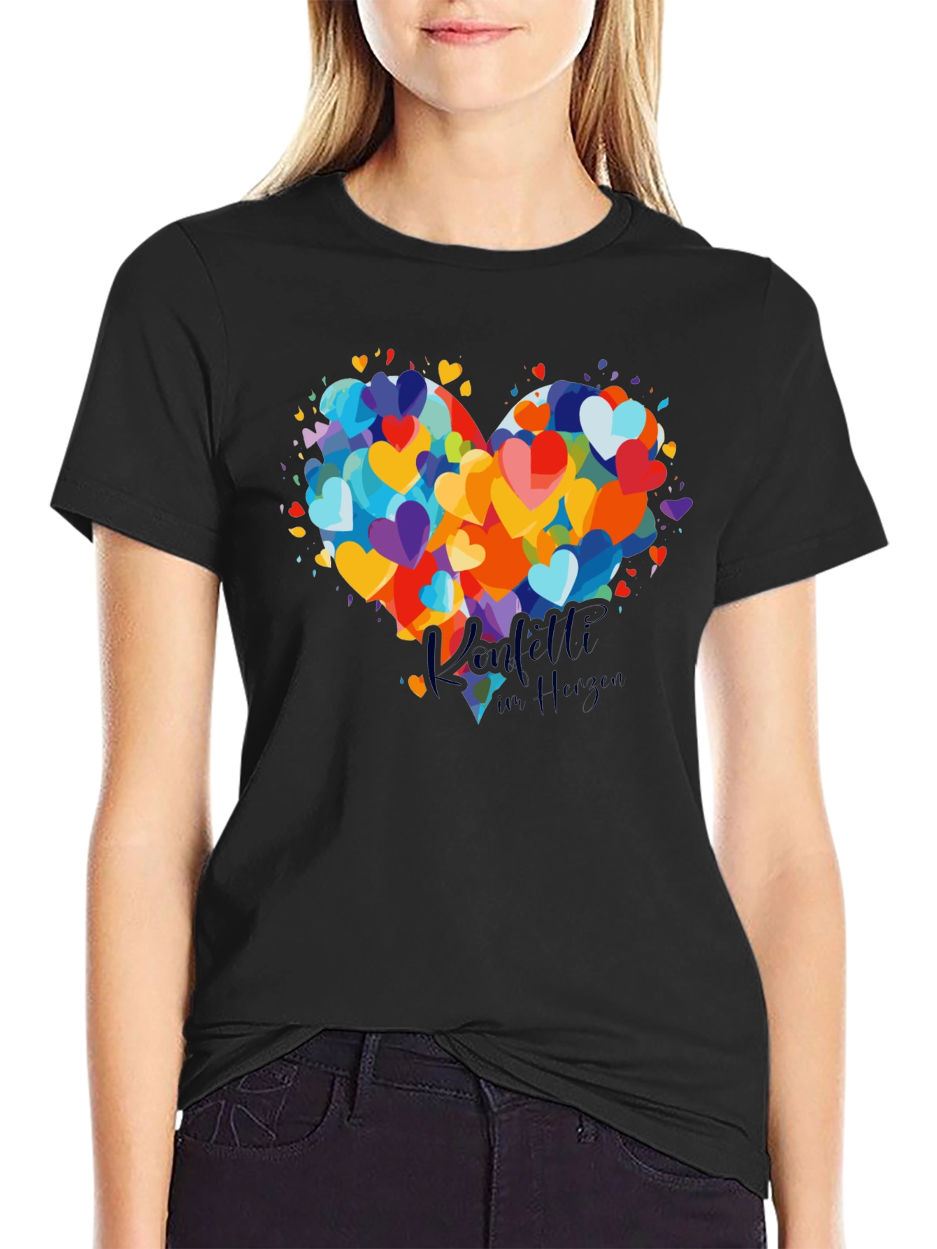 Confetti Hearts Graphic Tee - Stylish Design