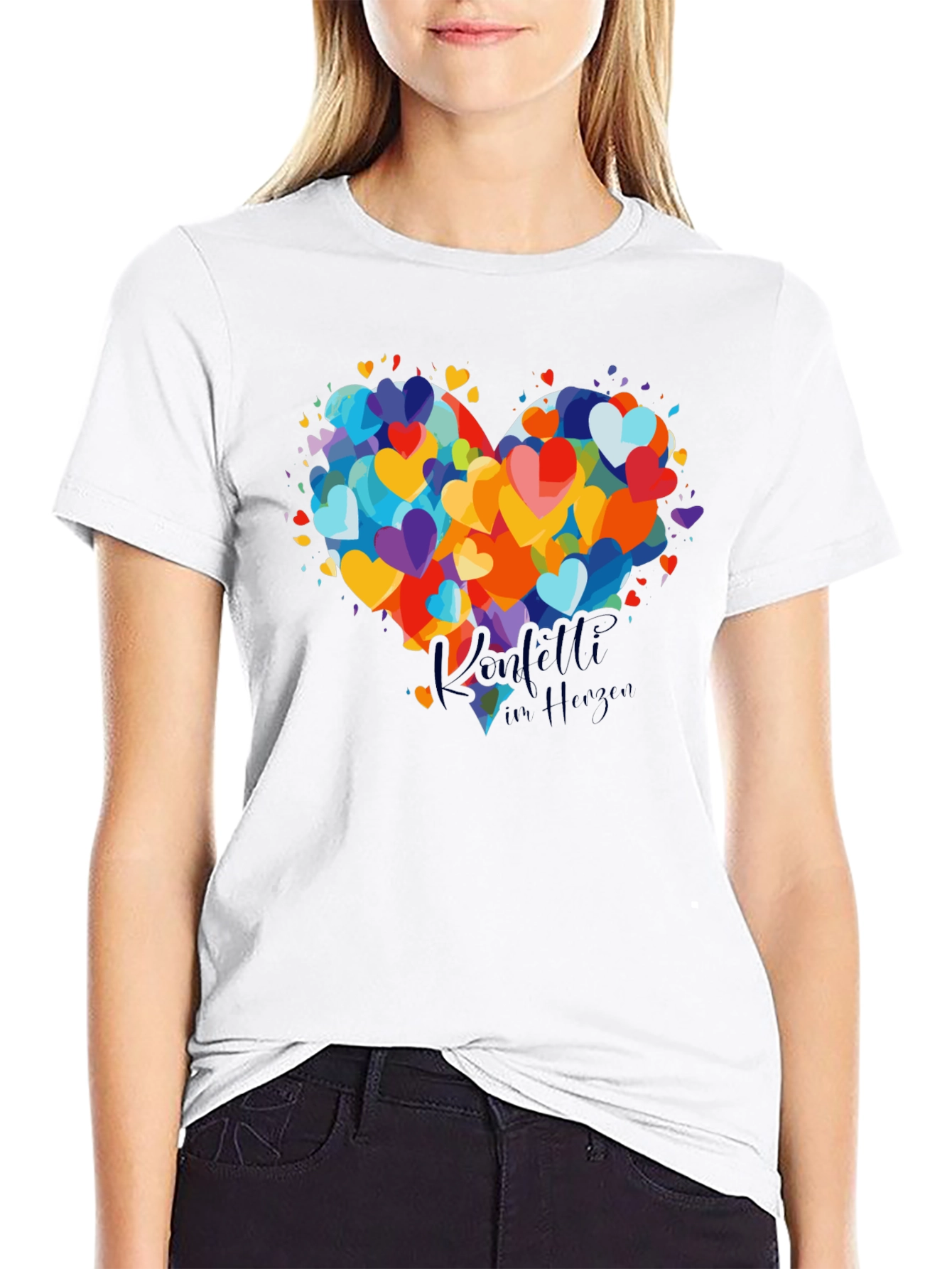 Confetti Hearts Graphic Tee - Stylish Design