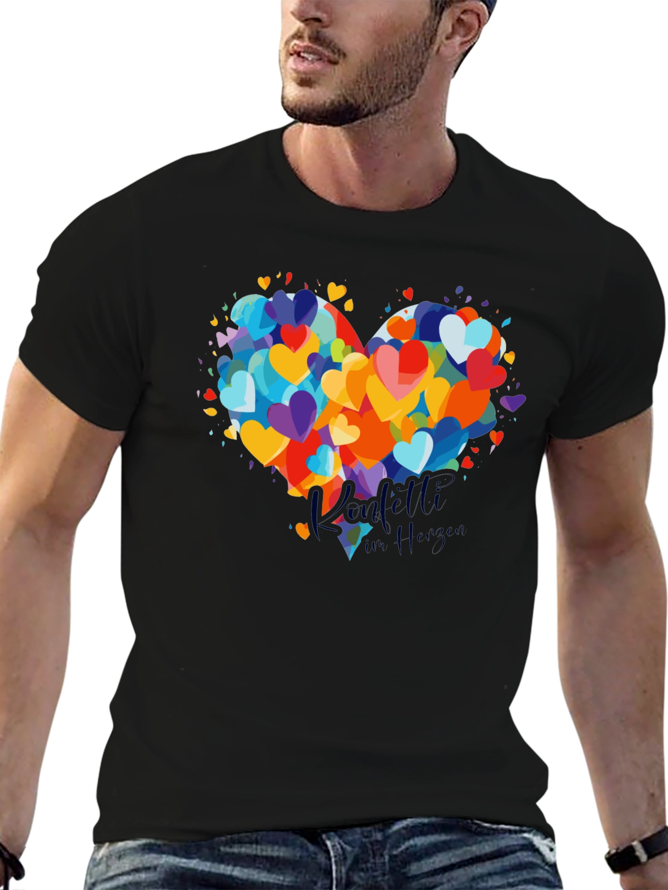Confetti Hearts Graphic Tee - Stylish Design