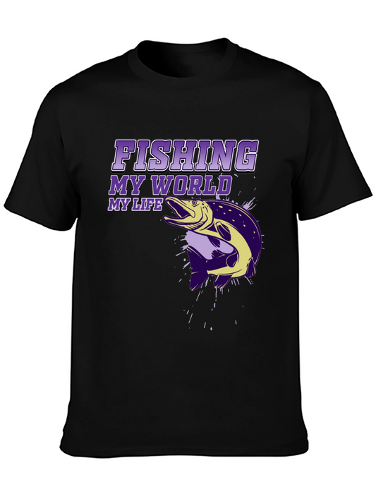 Fishing My World My Life Black Graphic Tee