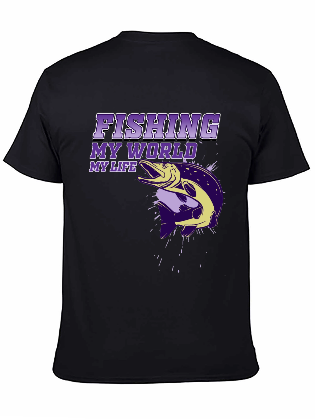 Fishing My World My Life Black Graphic Tee