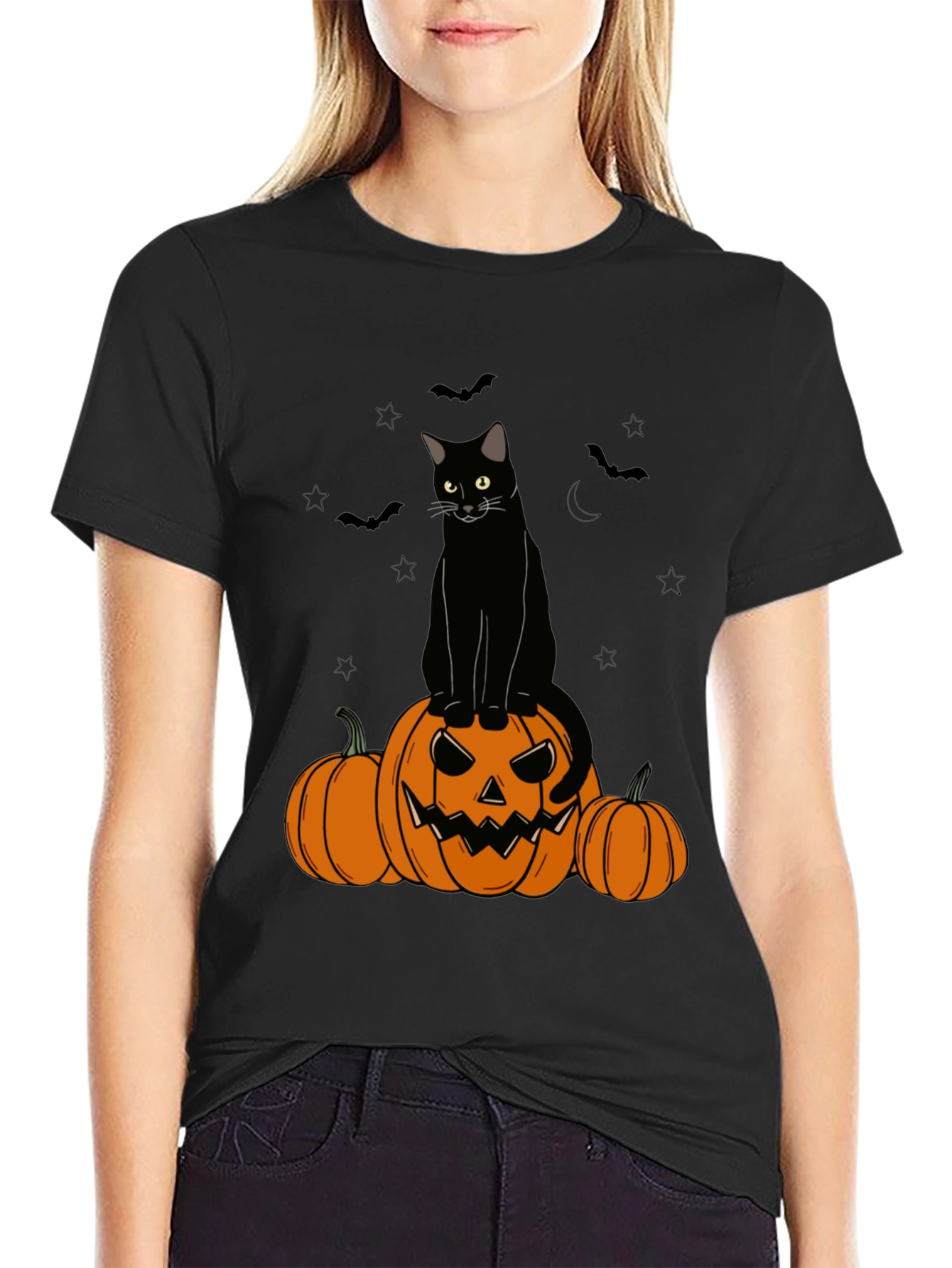 Halloween Cat & Pumpkin T-Shirt