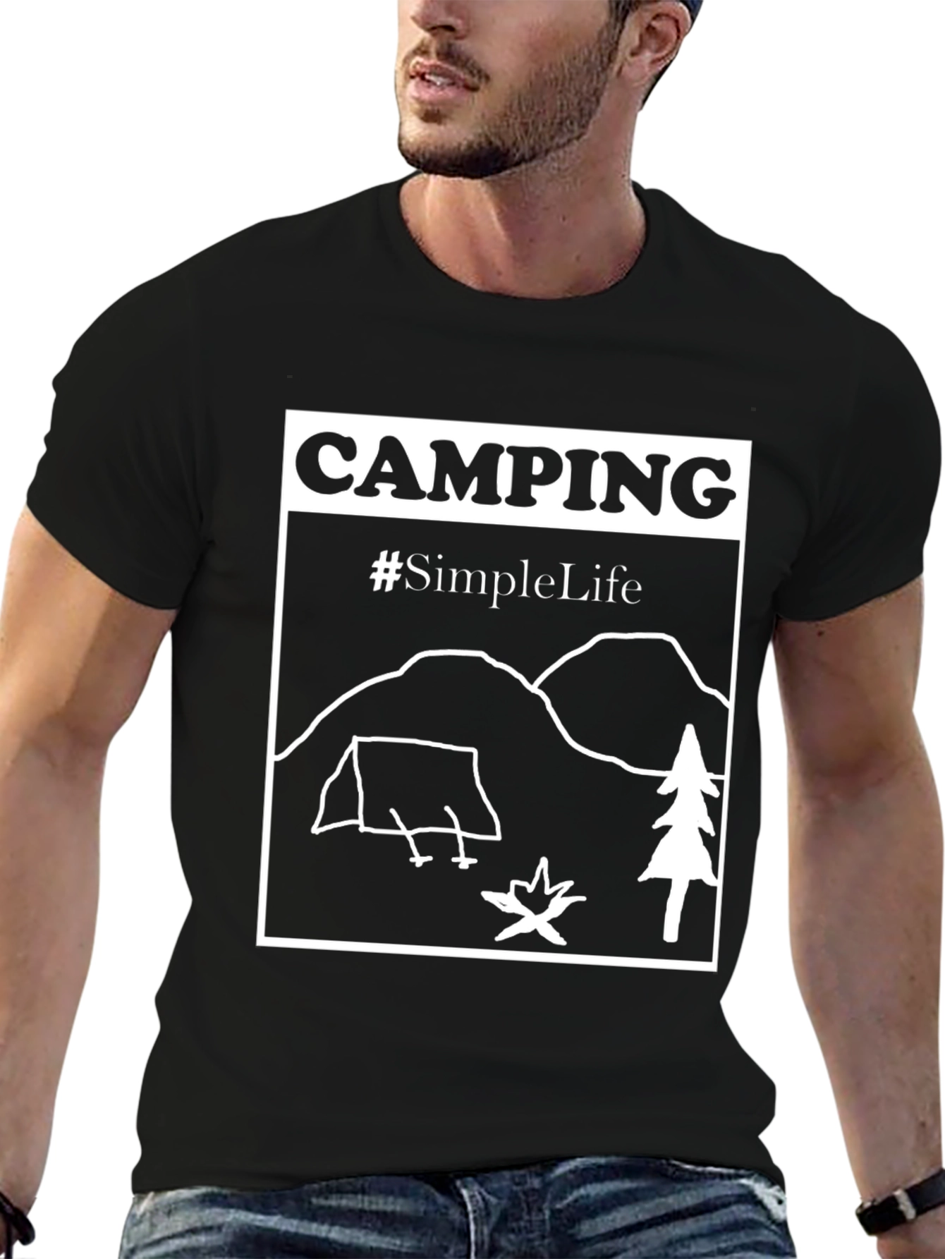 Camping #SimpleLife Graphic Tee - Black Cotton T-Shirt