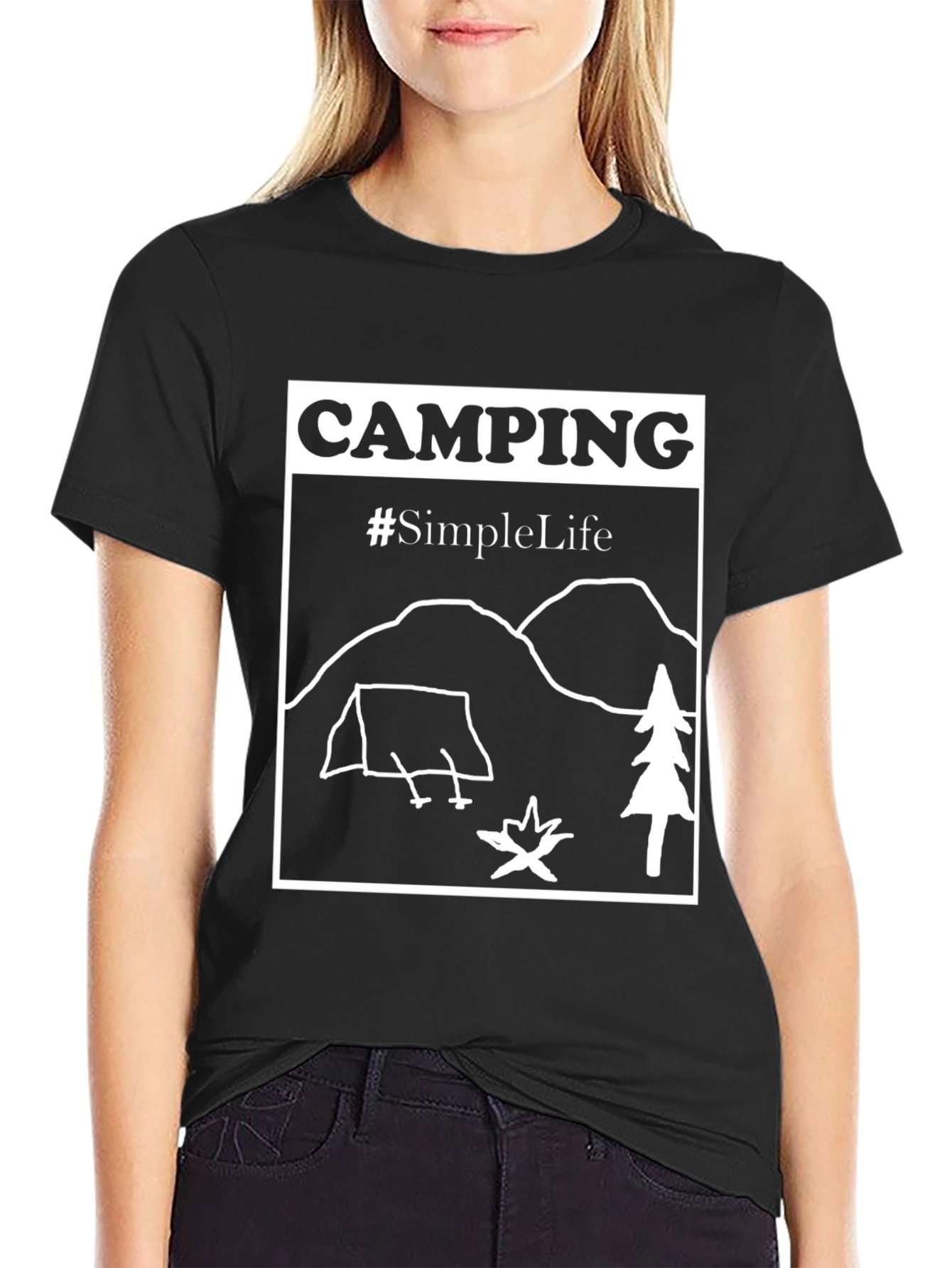 Camping #SimpleLife Graphic Tee - Black Cotton T-Shirt