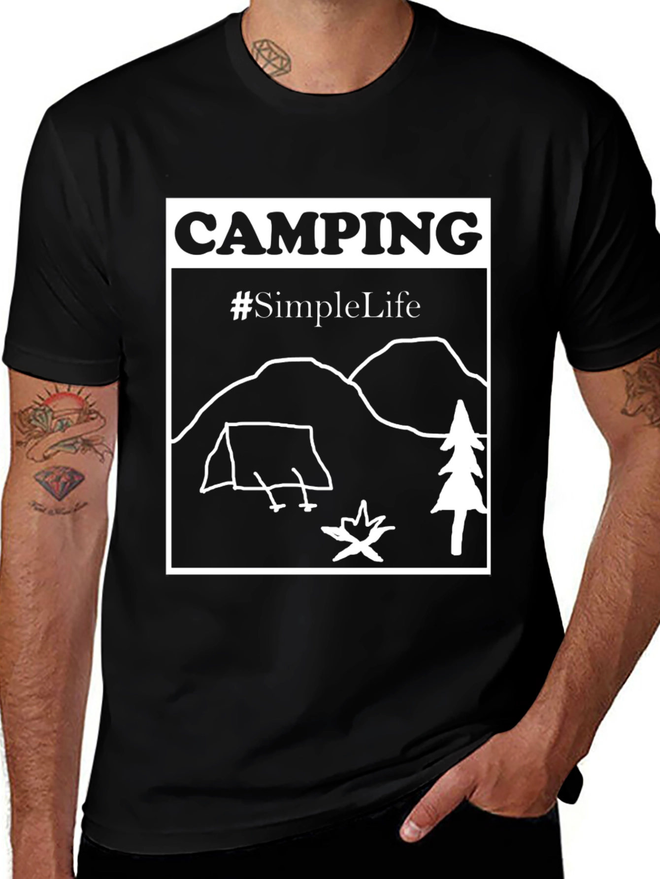 Camping #SimpleLife Graphic Tee - Black Cotton T-Shirt