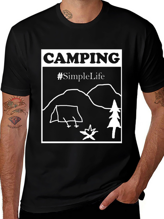Camping #SimpleLife Graphic Tee - Black Cotton T-Shirt