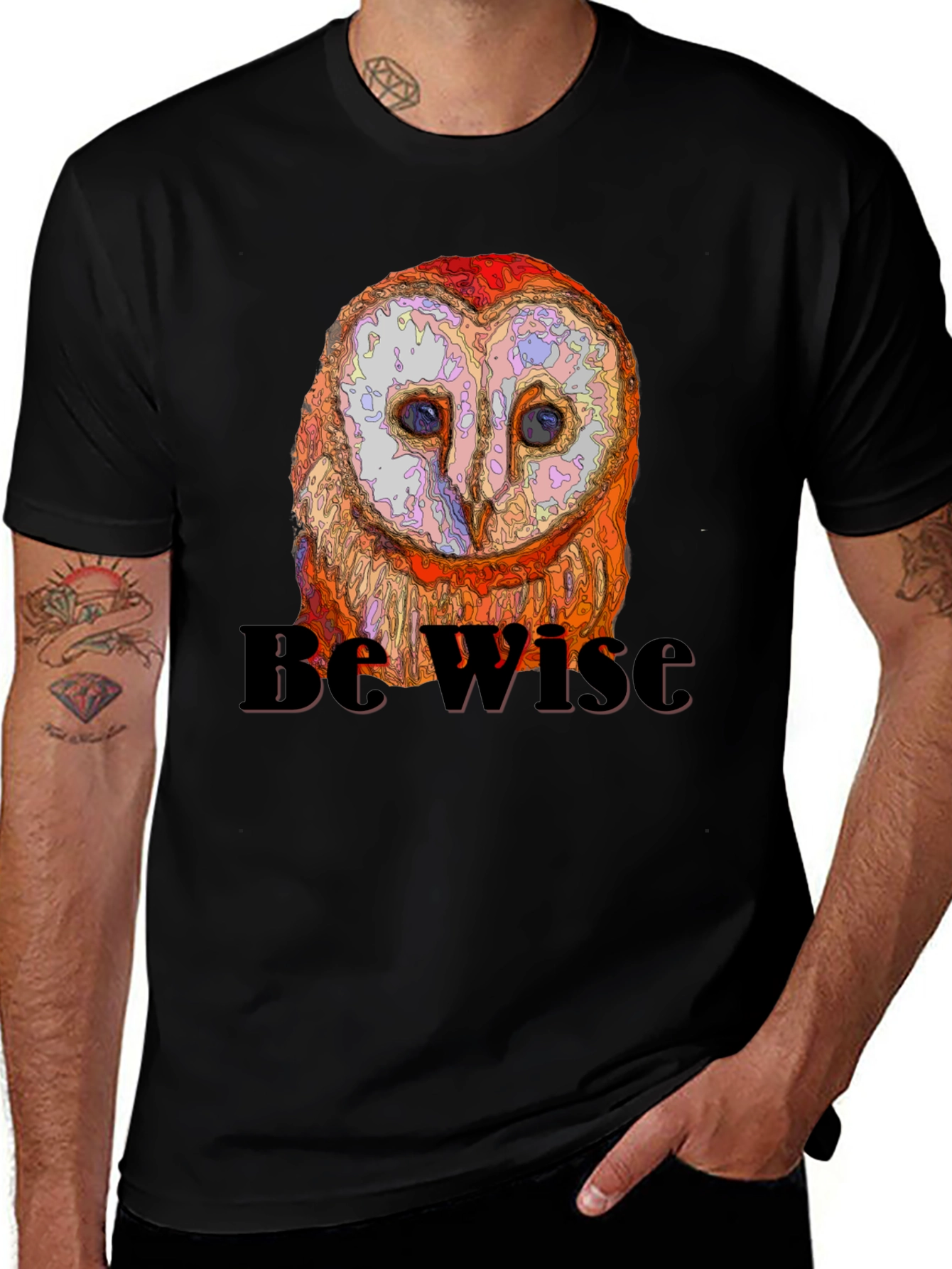 Wise Owl Graphic Print Mens Black T-Shirt