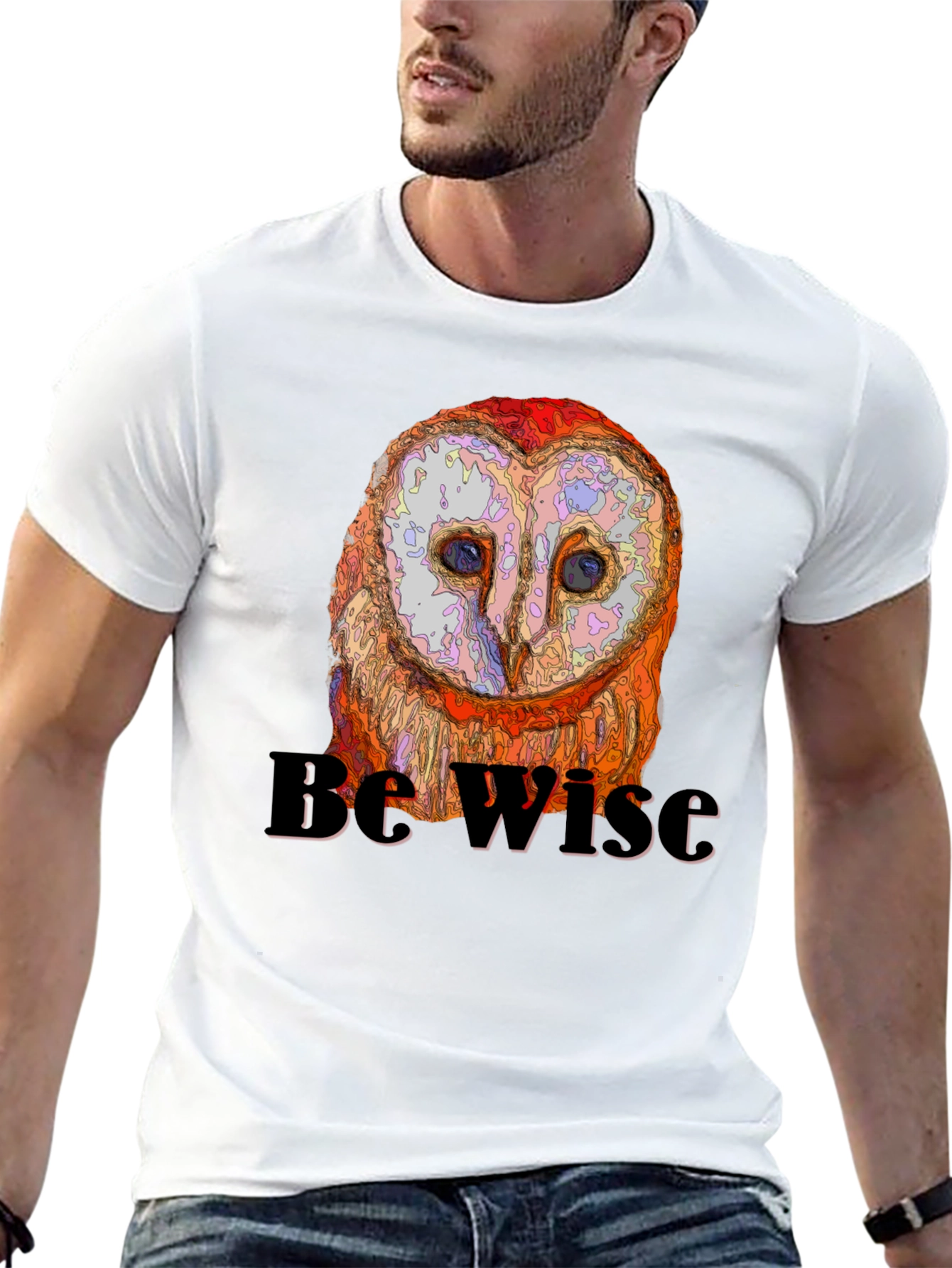 Wise Owl Graphic Print Mens Black T-Shirt