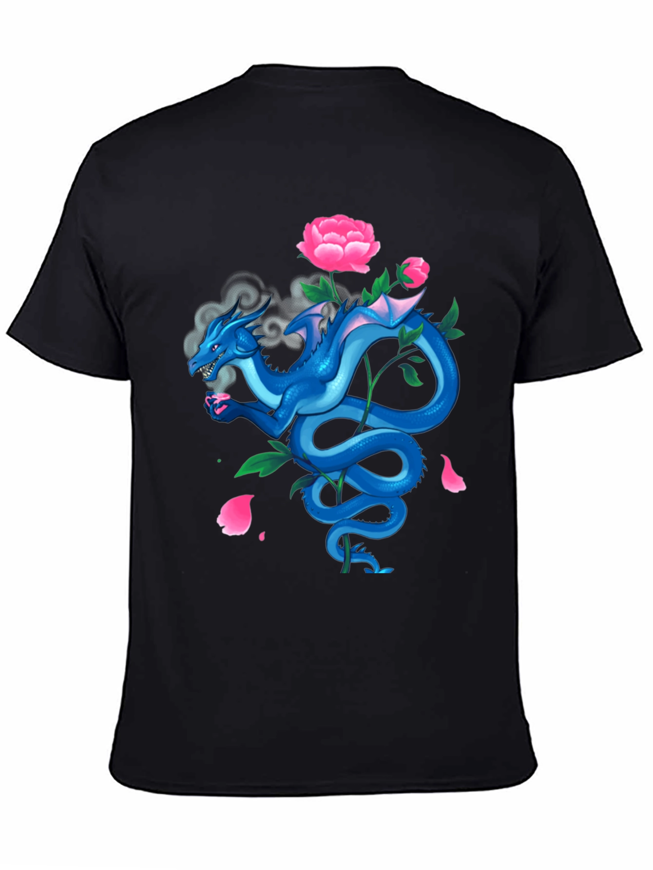 Dragon with Peonies Black T-Shirt
