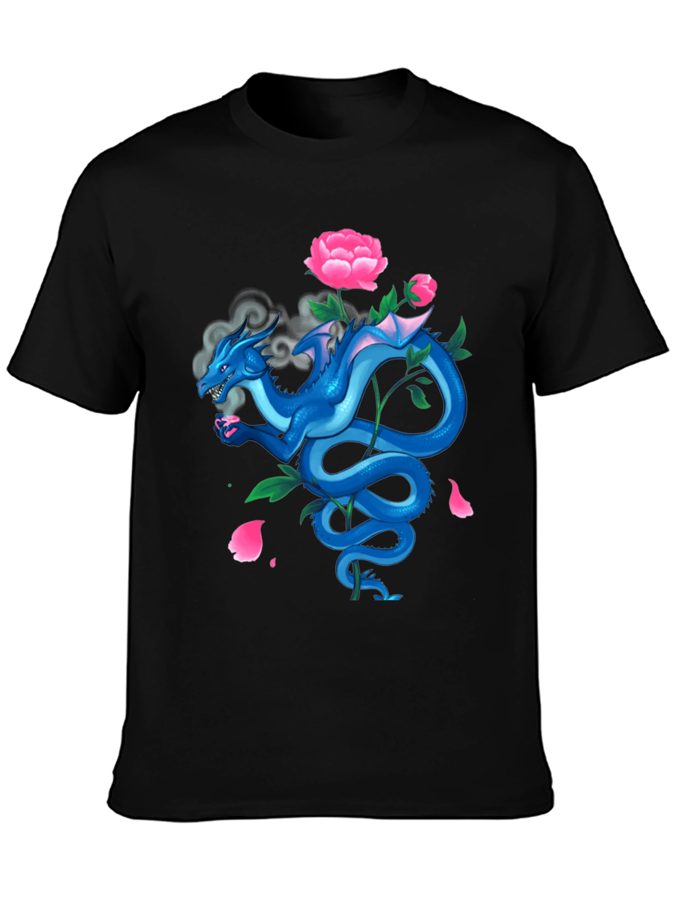 Dragon with Peonies Black T-Shirt