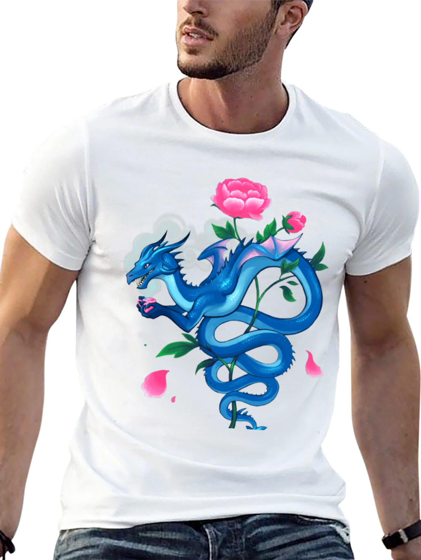 Dragon with Peonies Black T-Shirt