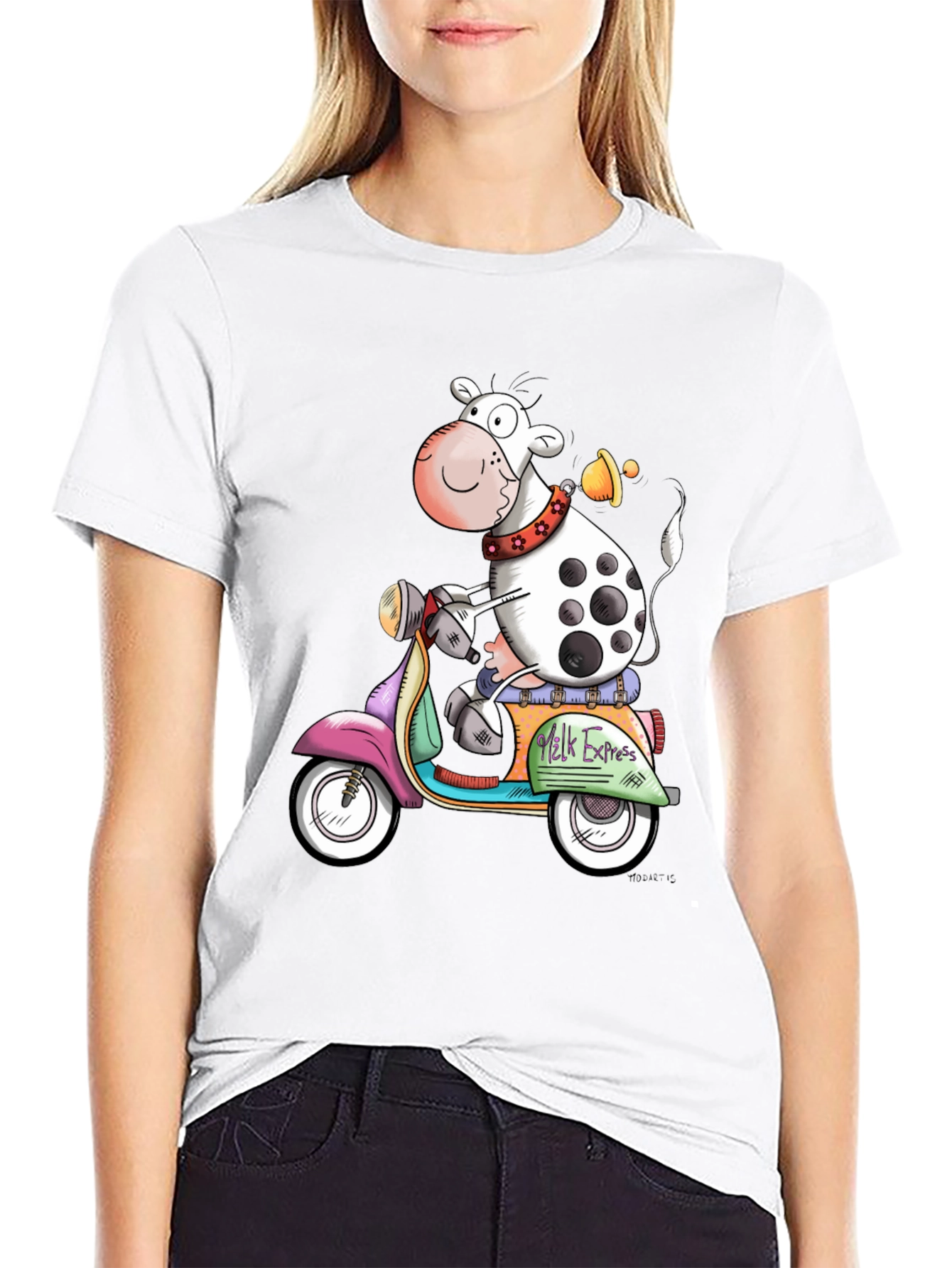 Cow on Scooter Graphic T-Shirt - Milk Express