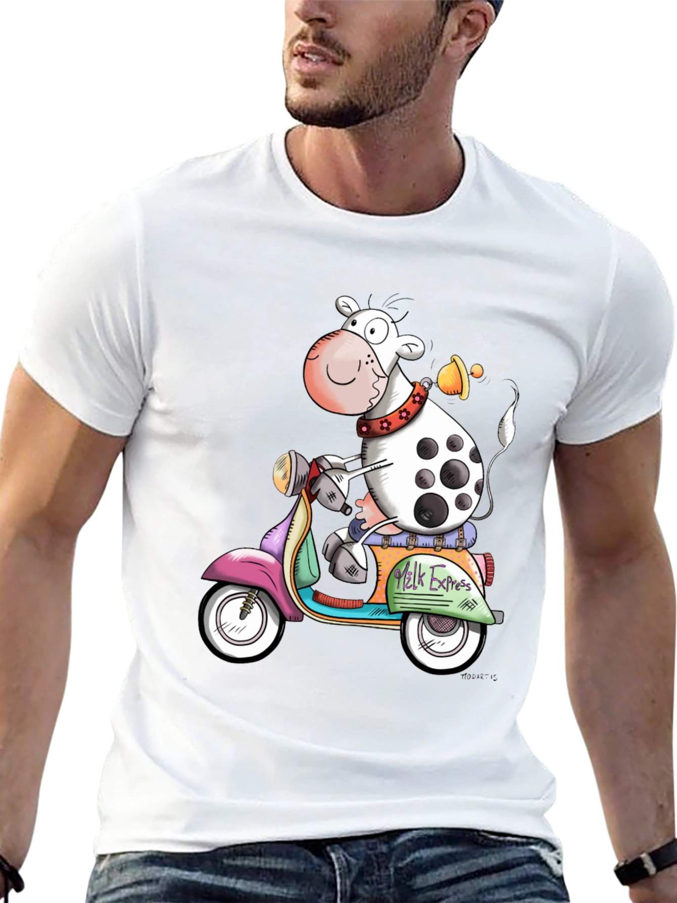 Cow on Scooter Graphic T-Shirt - Milk Express
