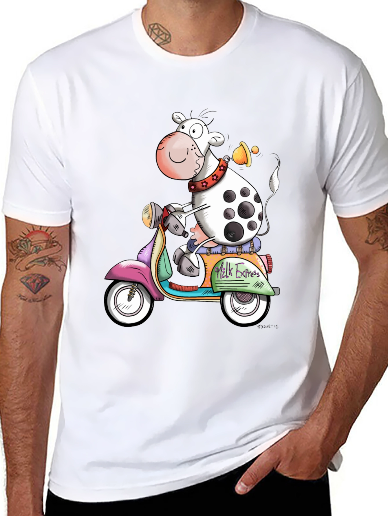 Cow on Scooter Graphic T-Shirt - Milk Express