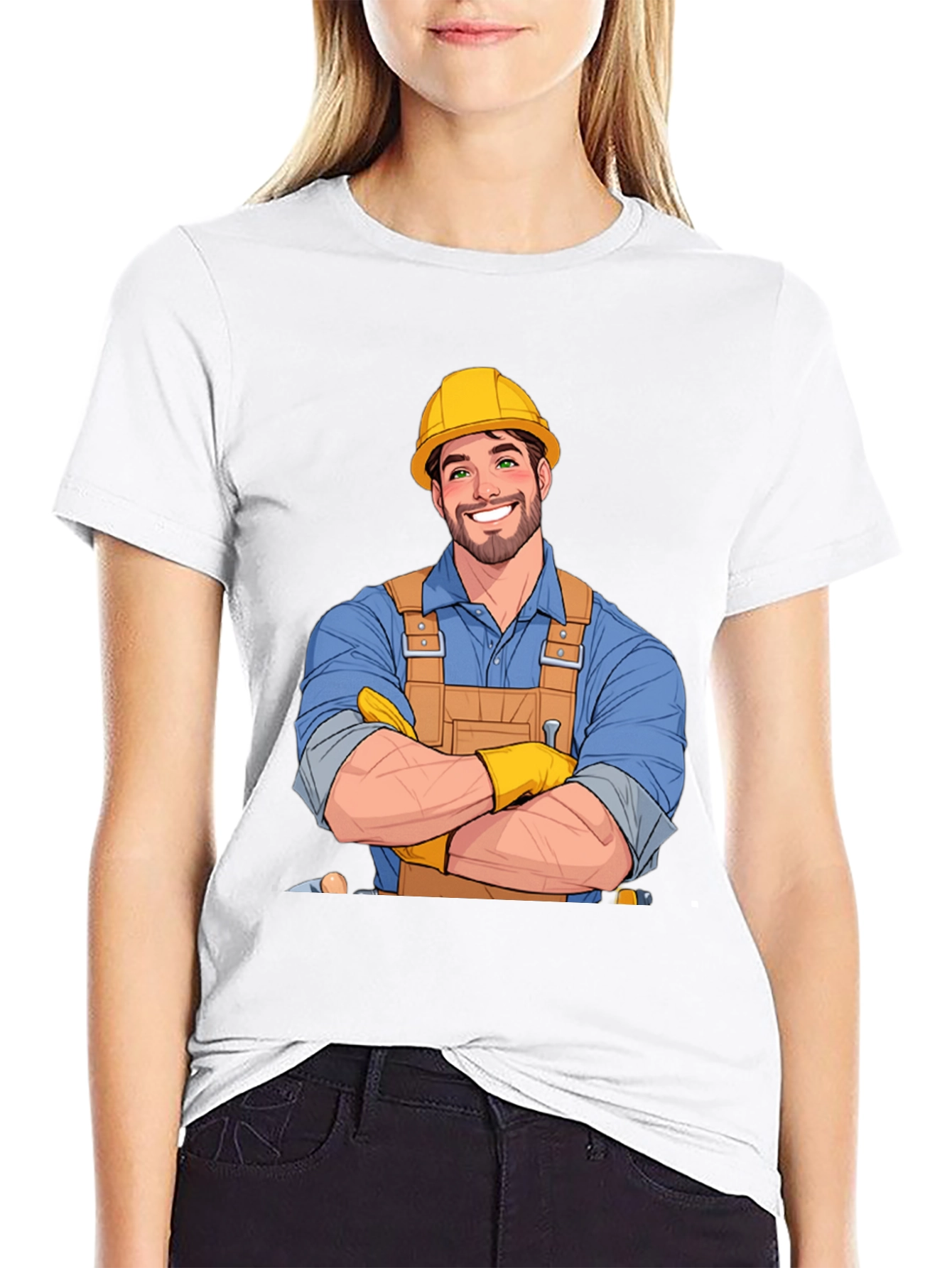 Cartoon Construction Worker Graphic T-Shirt