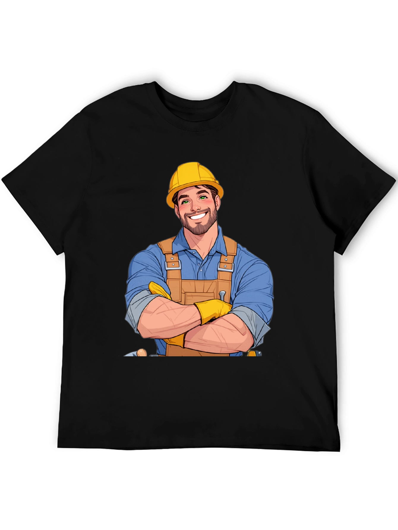 Cartoon Construction Worker Graphic T-Shirt