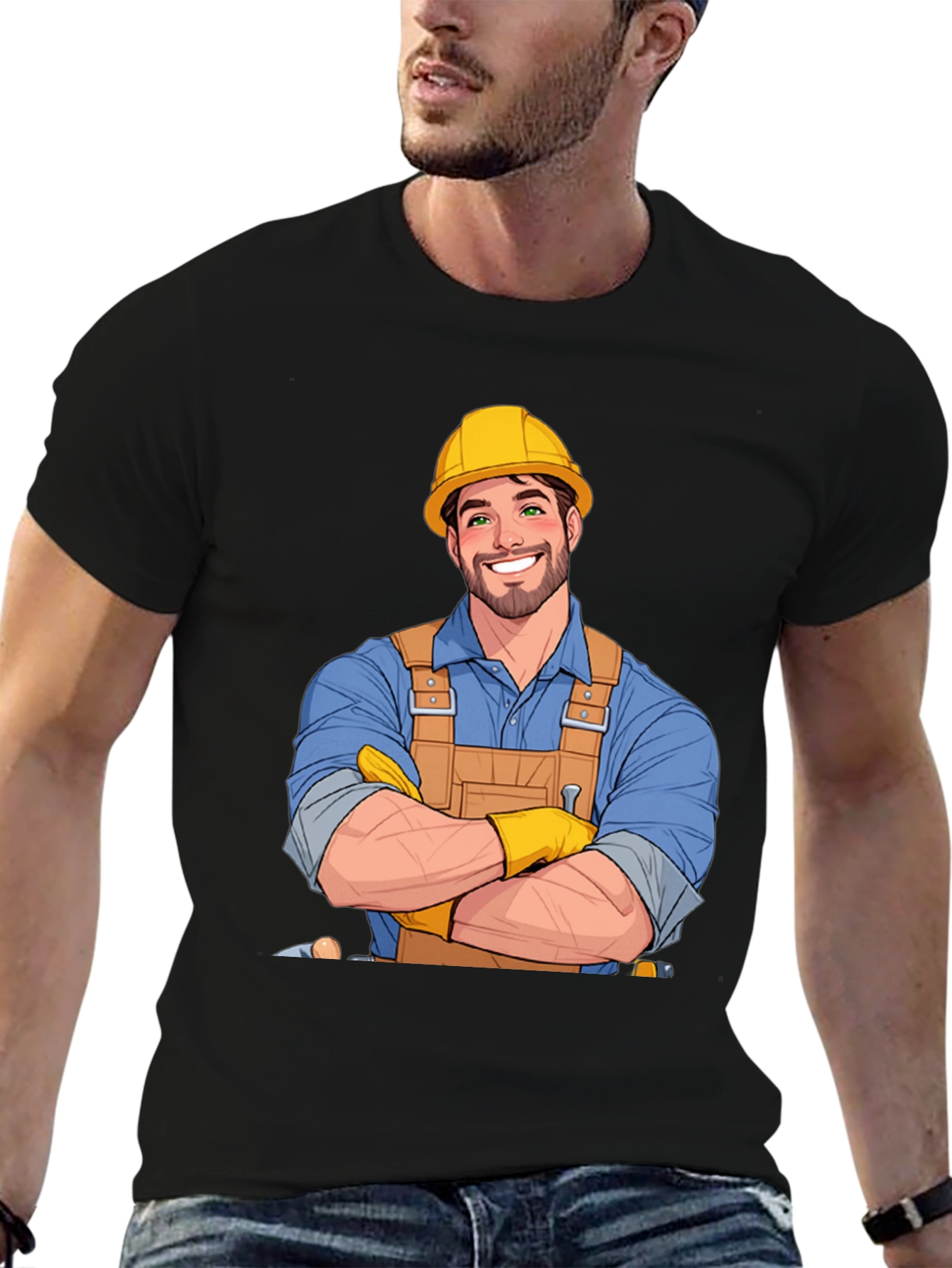 Cartoon Construction Worker Graphic T-Shirt