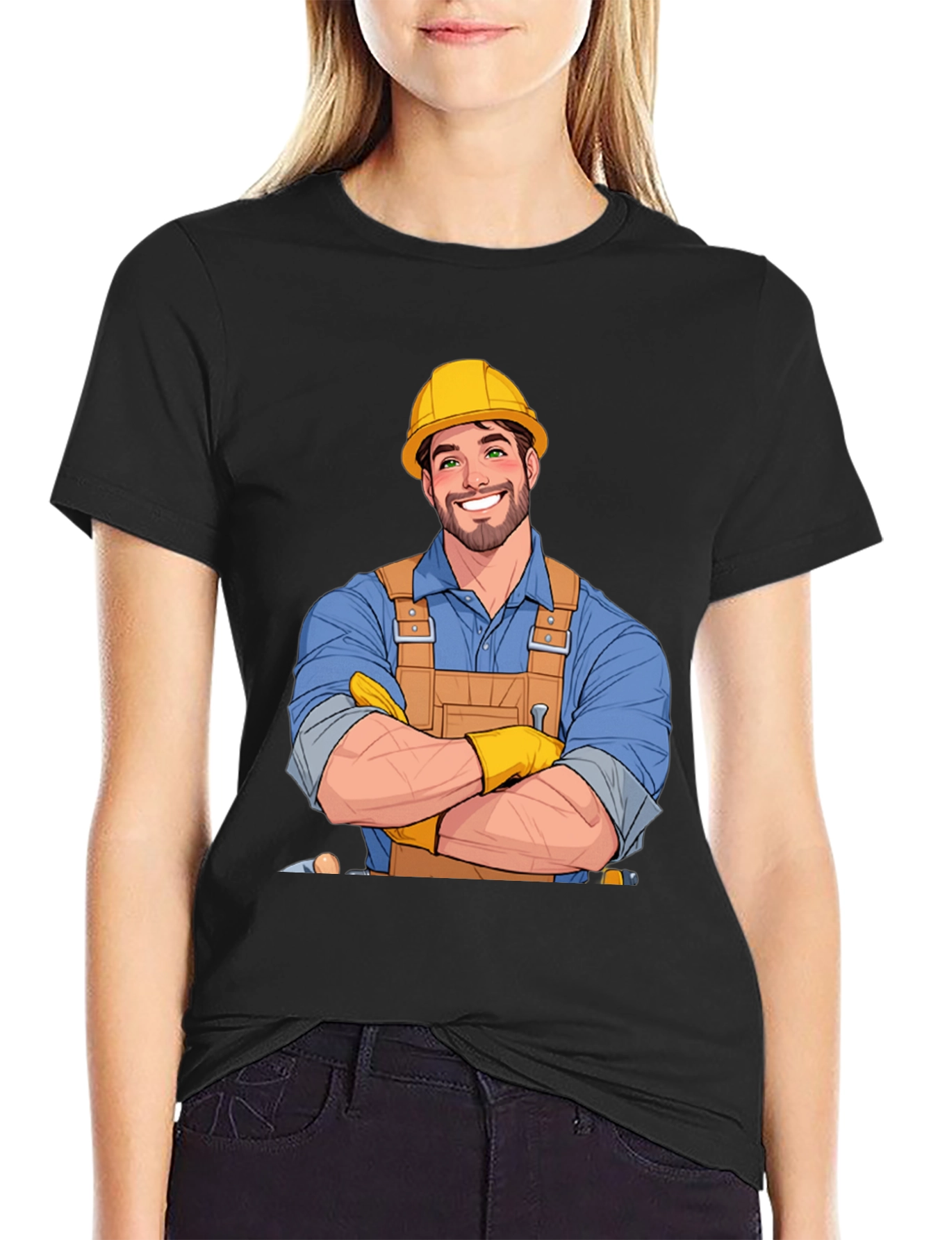 Cartoon Construction Worker Graphic T-Shirt