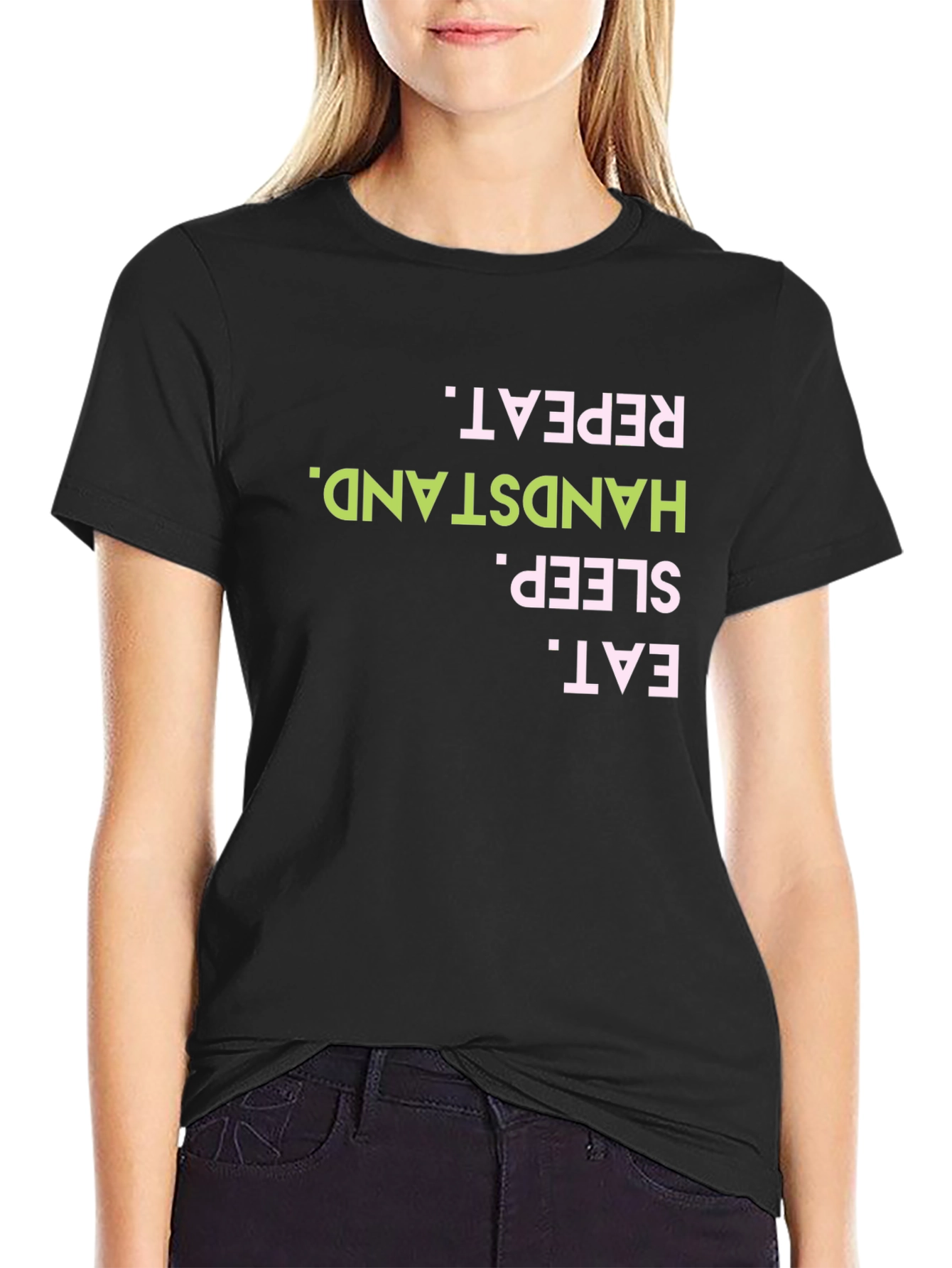 Eat Sleep Handstand Repeat Black T-Shirt