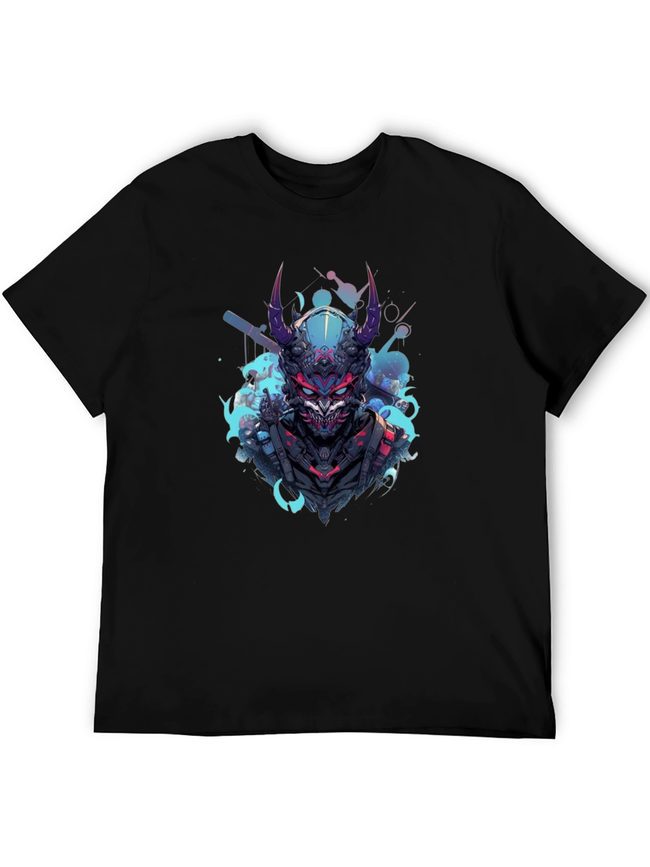 Cyberpunk Oni Graphic Tee - Black Cotton