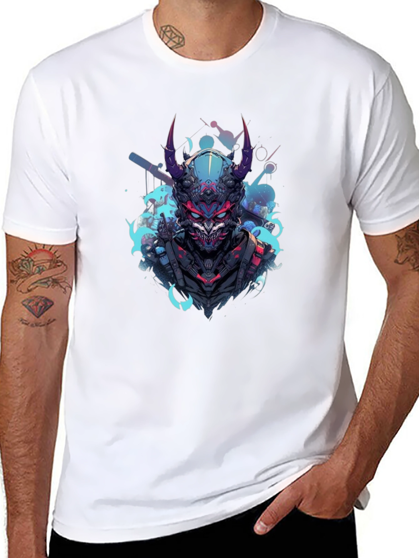Cyberpunk Oni Graphic Tee - Black Cotton