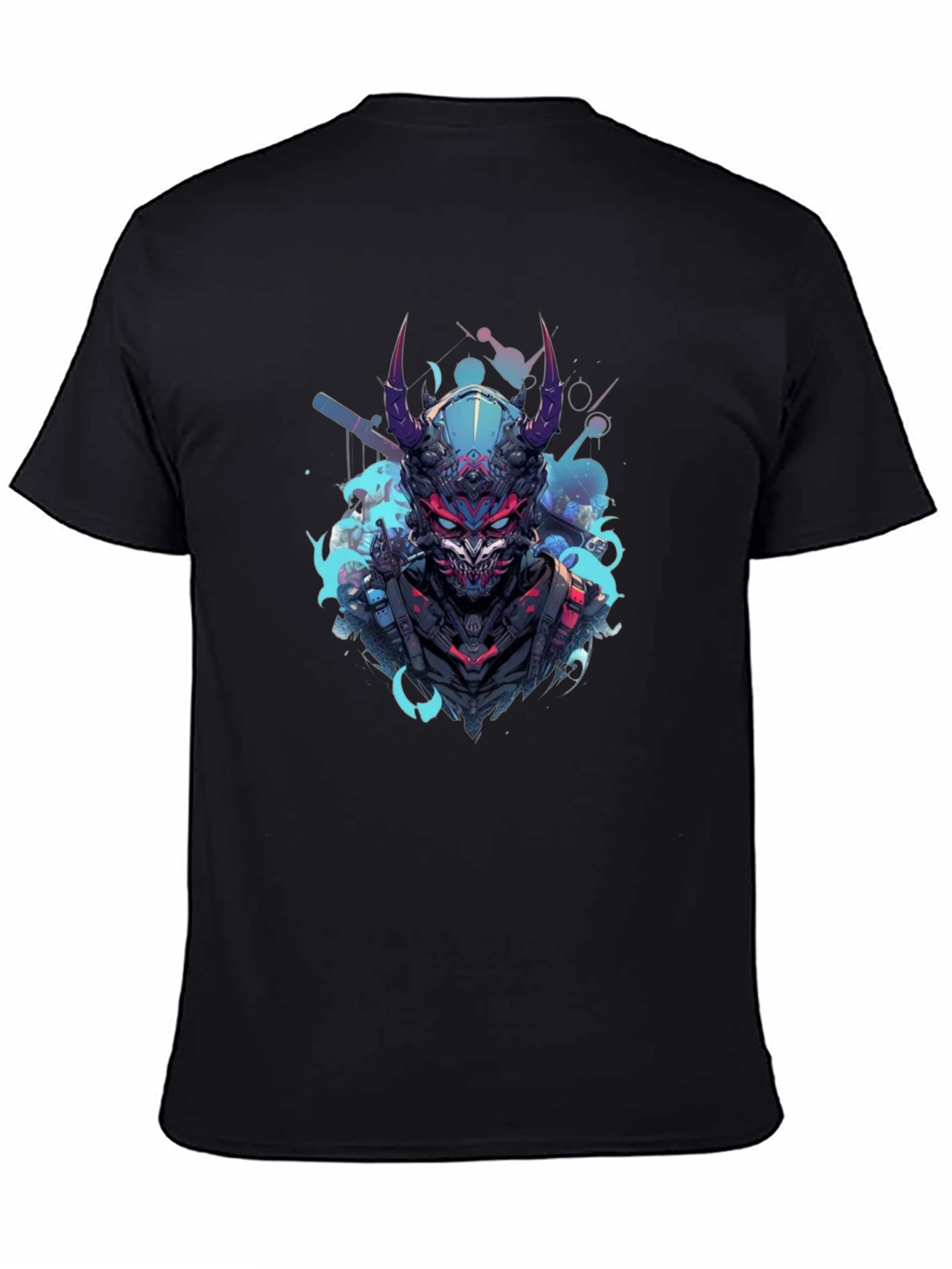 Cyberpunk Oni Graphic Tee - Black Cotton
