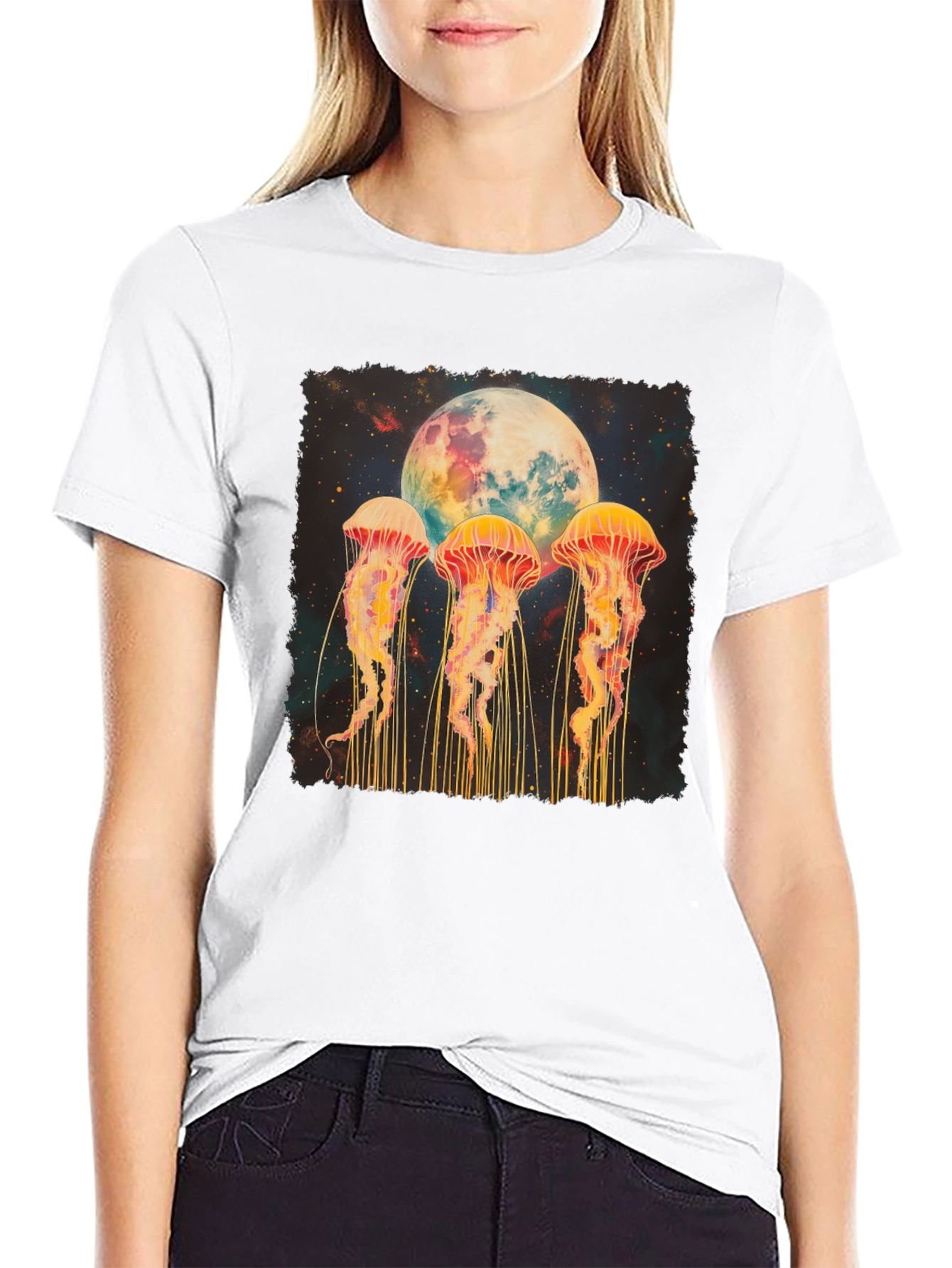 Jellyfish Moon Graphic Tee - Celestial Ocean Vibes