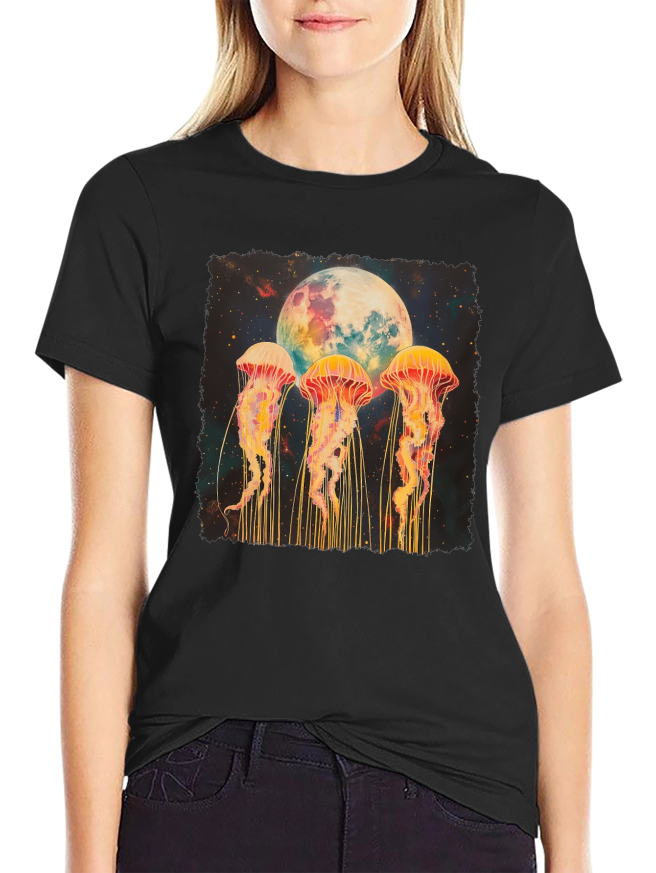 Jellyfish Moon Graphic Tee - Celestial Ocean Vibes