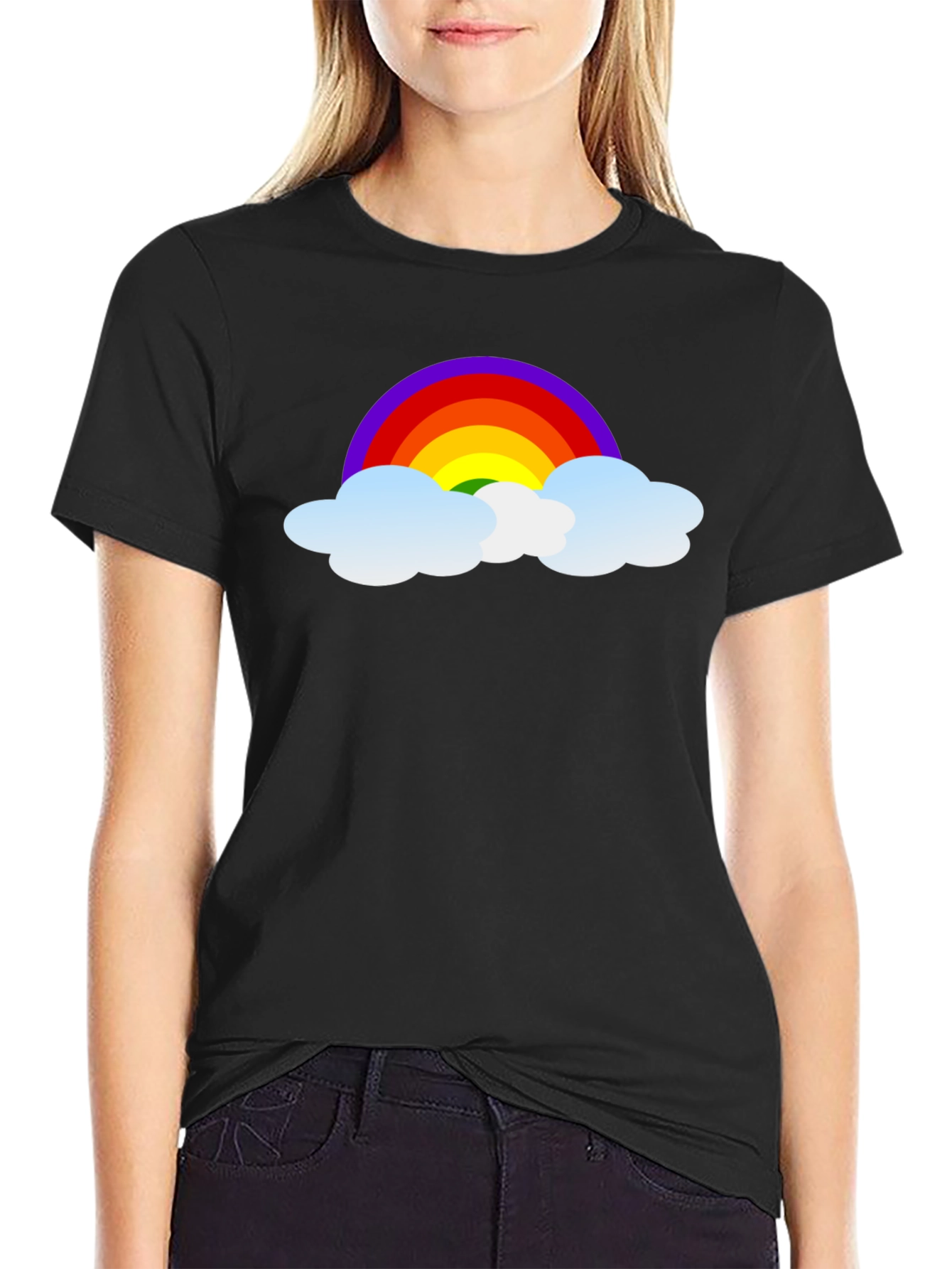 Rainbow Cloud Graphic Black T-Shirt
