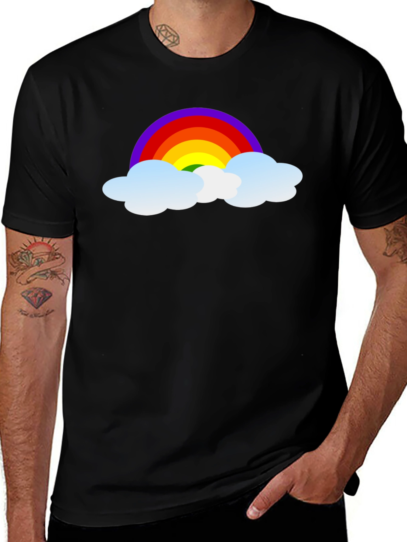 Rainbow Cloud Graphic Black T-Shirt