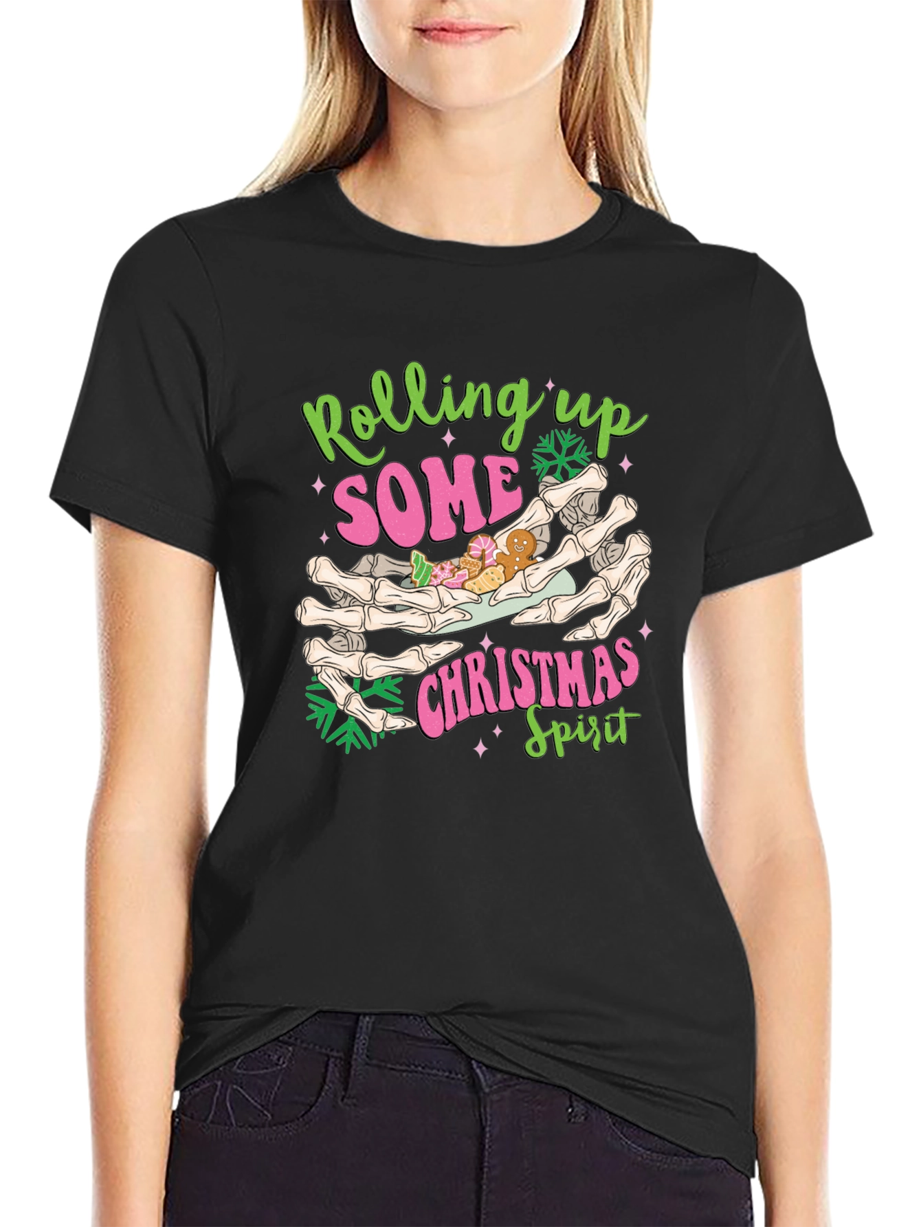 Rolling Up Some Christmas Spirit Skeleton Hands T-Shirt