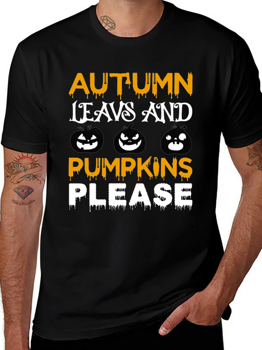Autumn Leaves Pumpkins Please Graphic T-Shirt