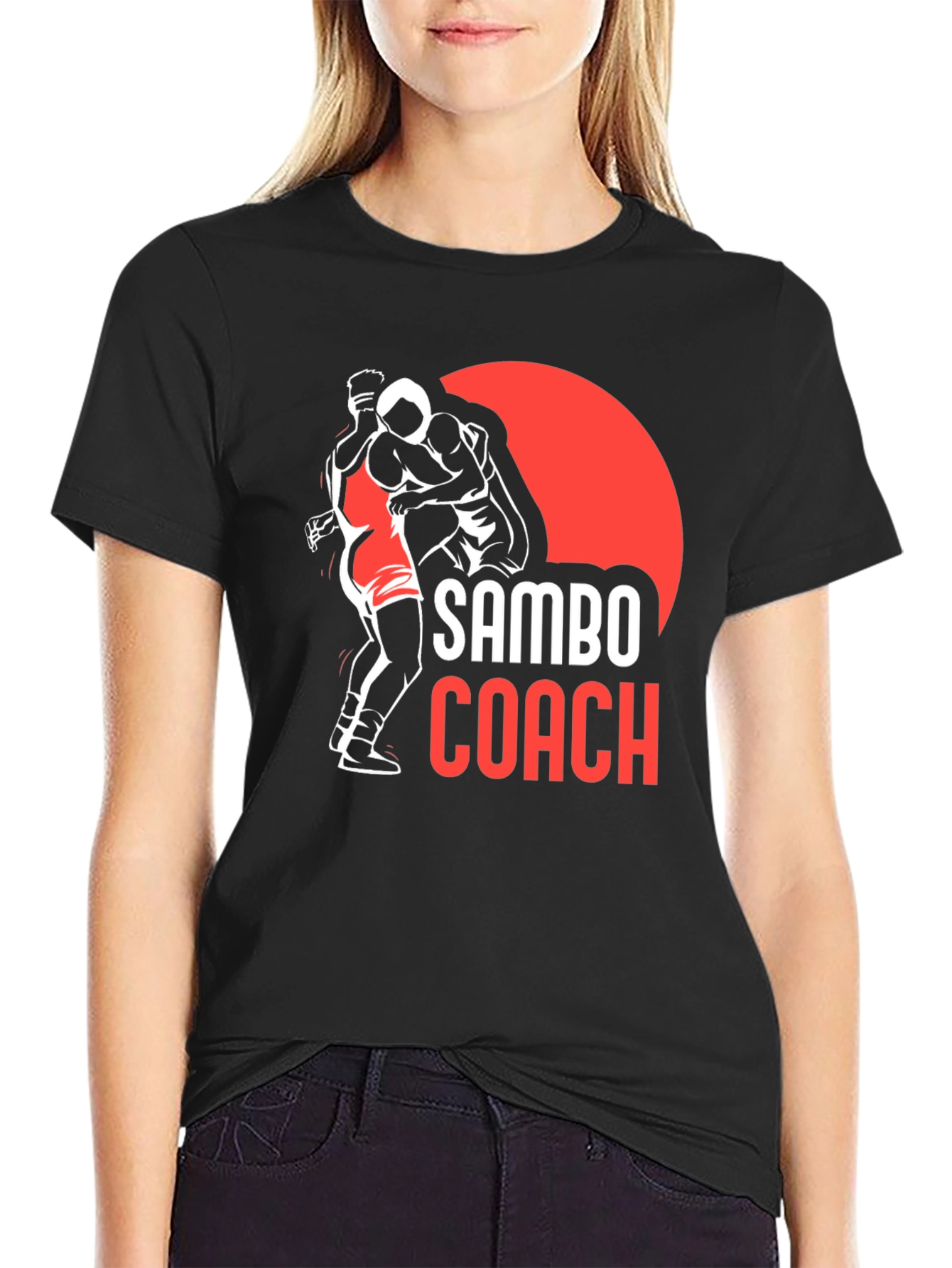 Sambo Coach Black T-Shirt: Wrestling Design
