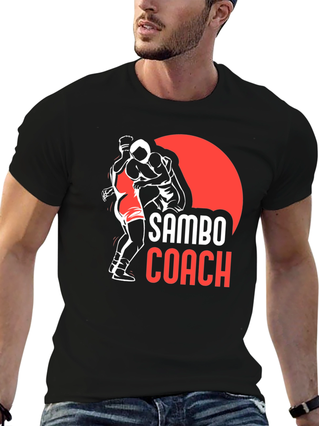 Sambo Coach Black T-Shirt: Wrestling Design